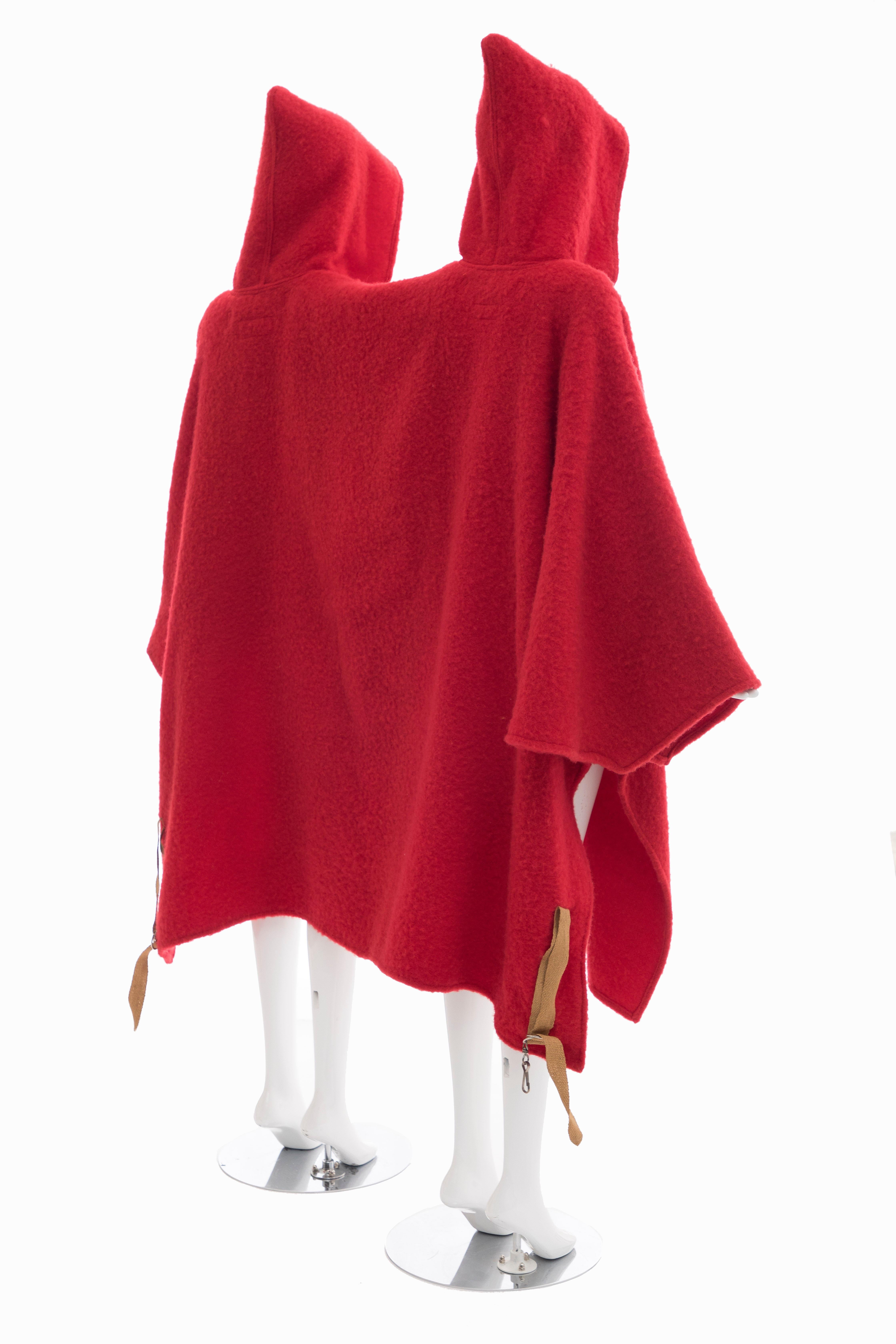 Women's or Men's Jean Charles de Castelbajac Red Wool Two Person Poncho, Circa 1970s