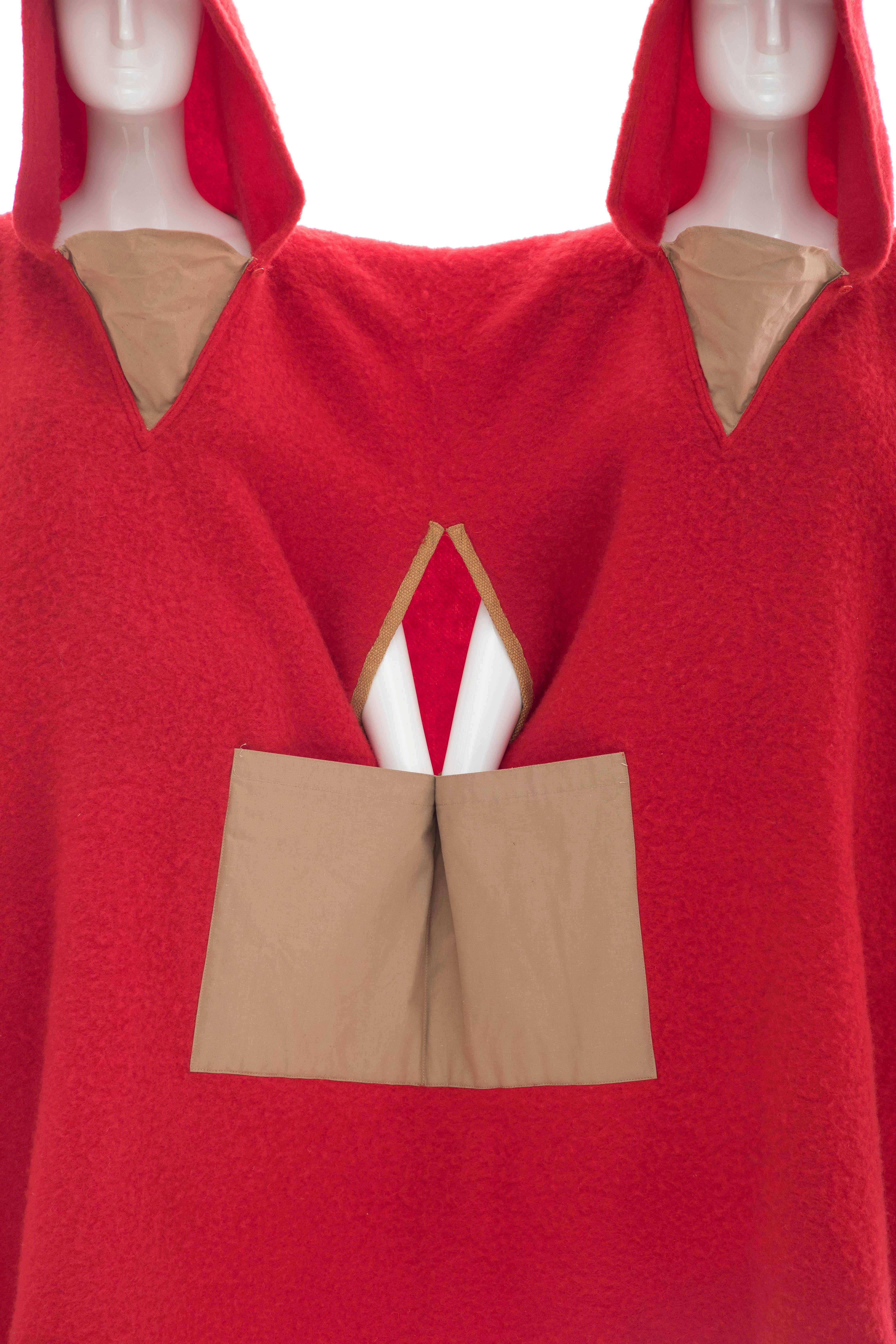 Jean Charles de Castelbajac Red Wool Two Person Poncho, Circa 1970s 2