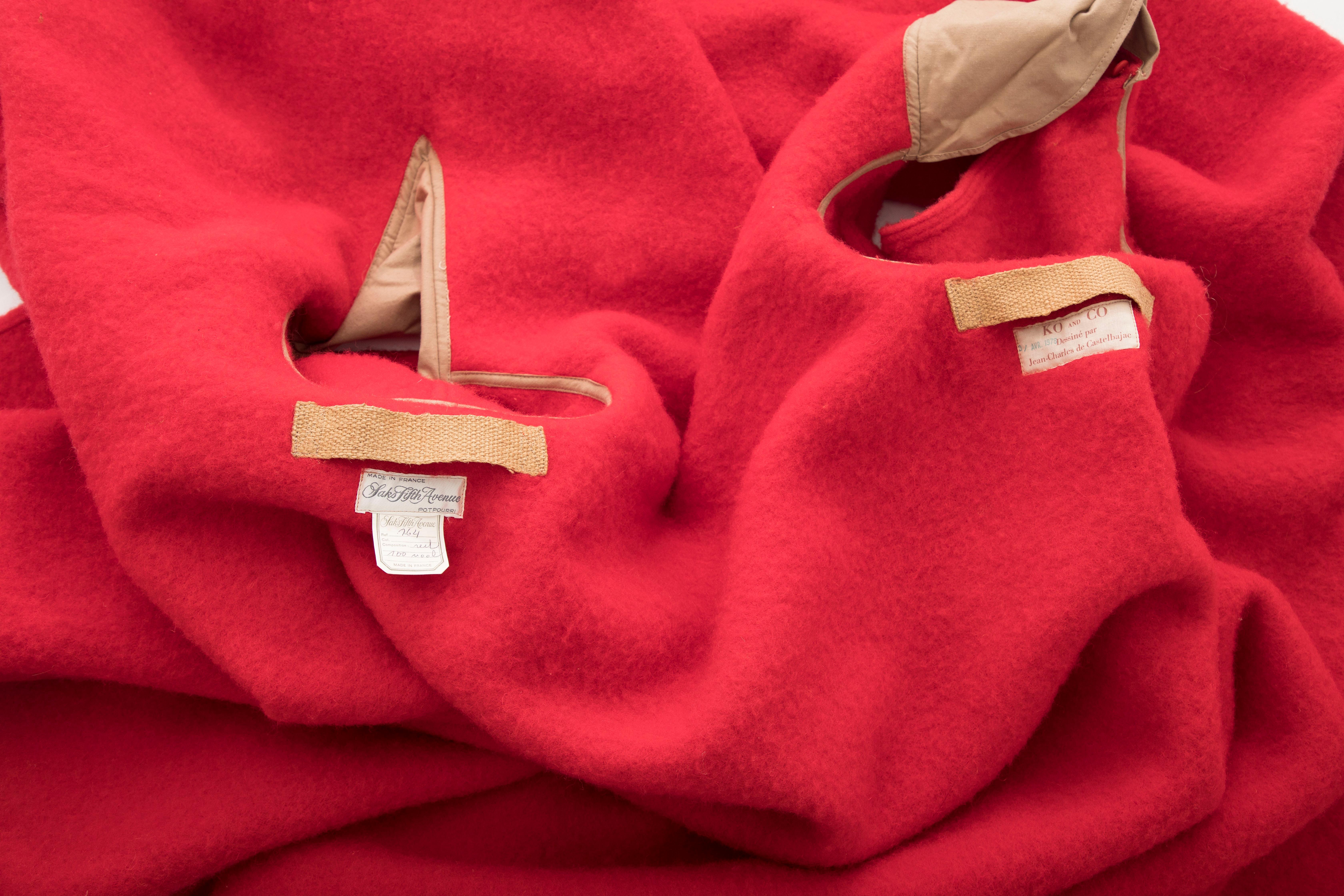 Jean Charles de Castelbajac Red Wool Two Person Poncho, Circa 1970s 9