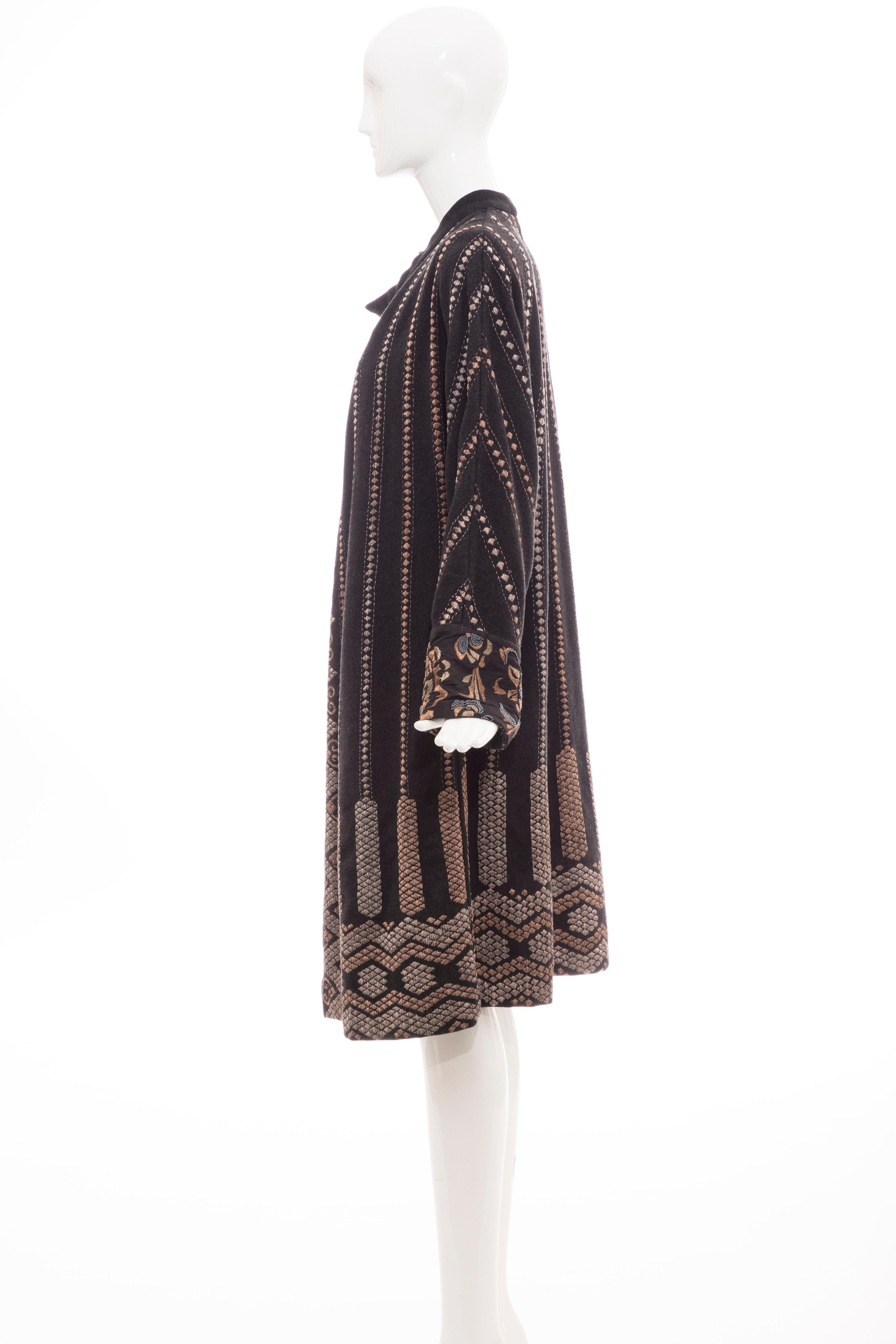 Dries Van Noten Runway Black Wool Embroidered Coat Silk Beaded Cuffs, Fall 2003 For Sale 3