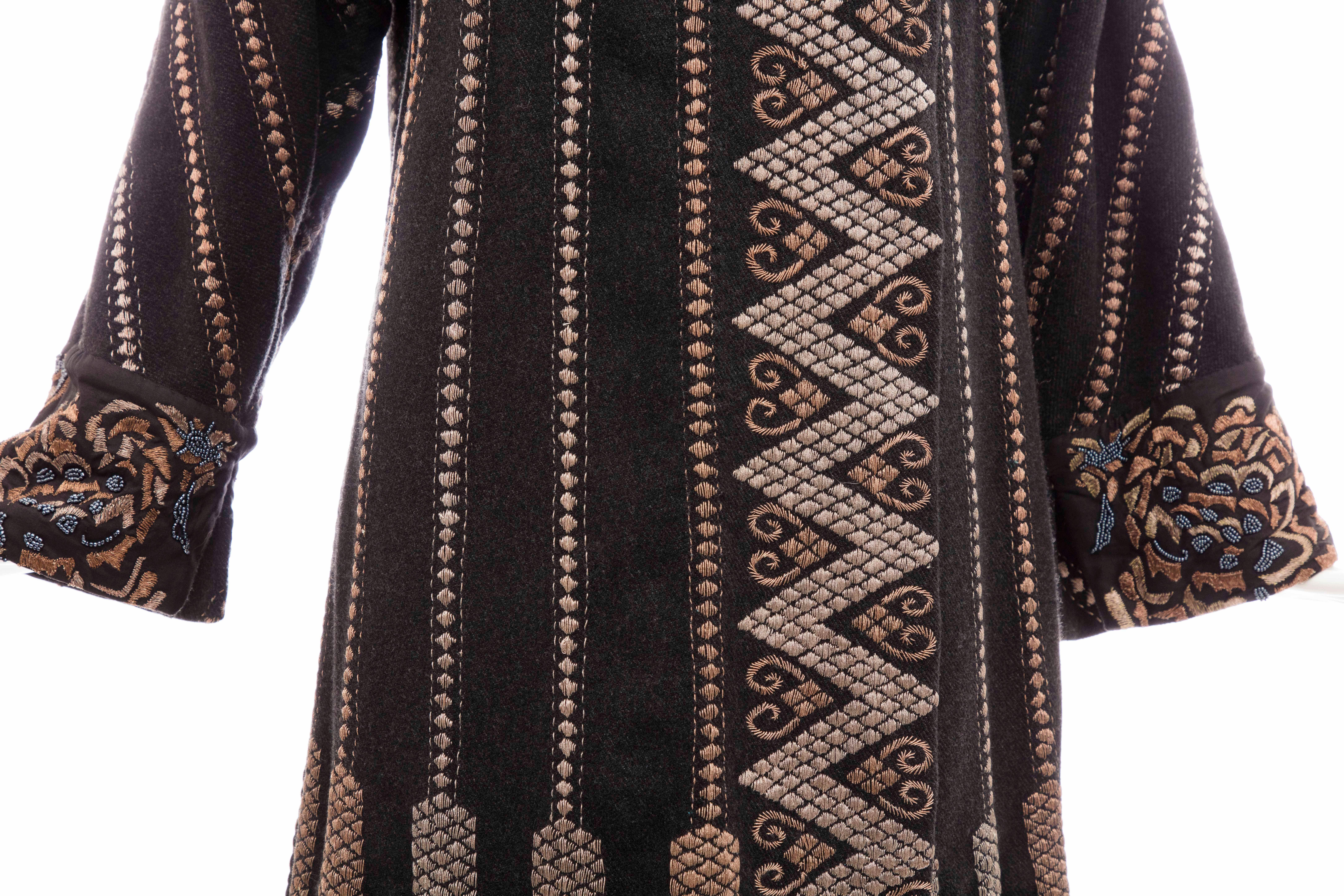 Dries Van Noten Runway Black Wool Embroidered Coat Silk Beaded Cuffs, Fall 2003 For Sale 1
