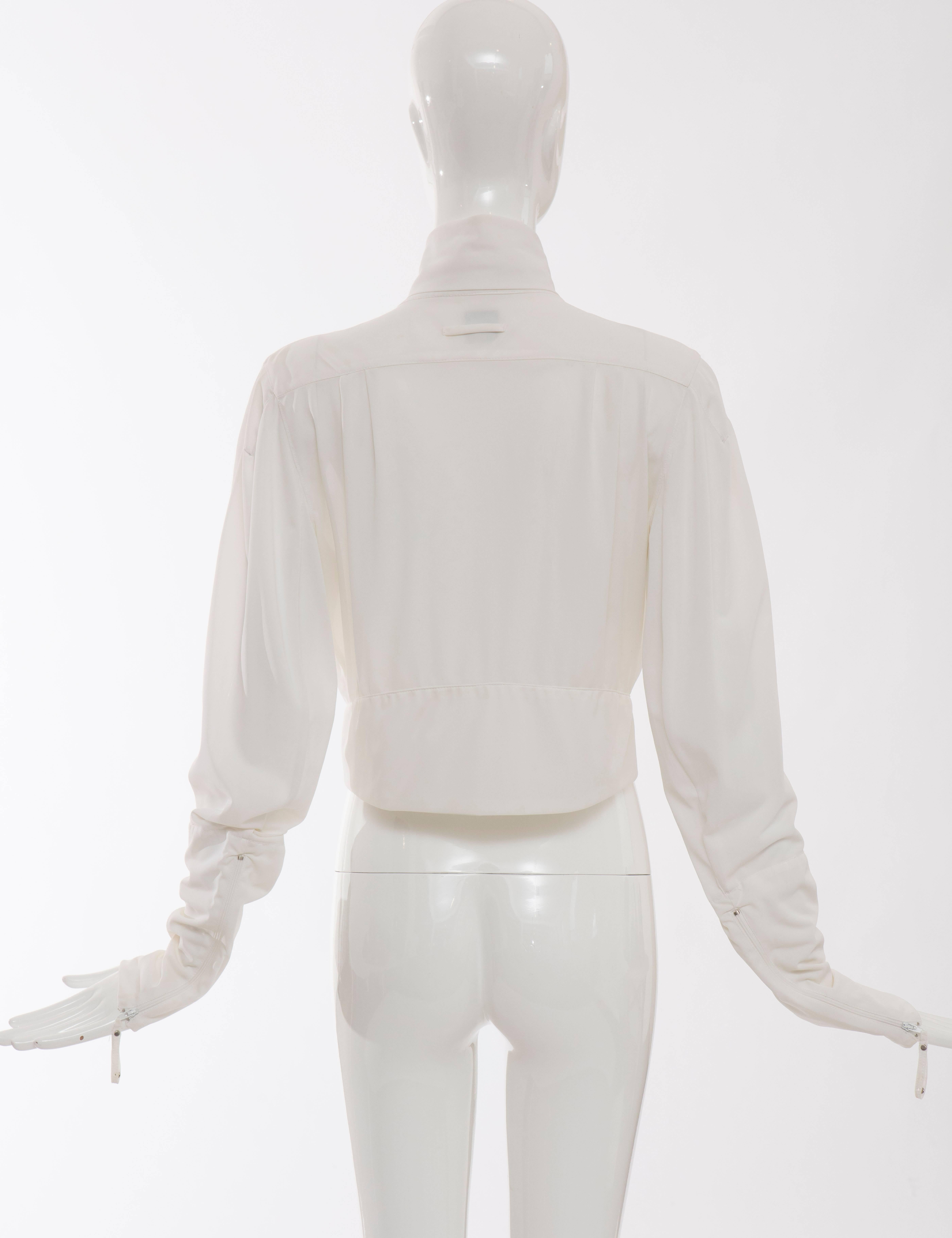 Jean Paul Gaultier White Nylon Zip Front Jacket, Circa 1990s In Excellent Condition For Sale In Cincinnati, OH