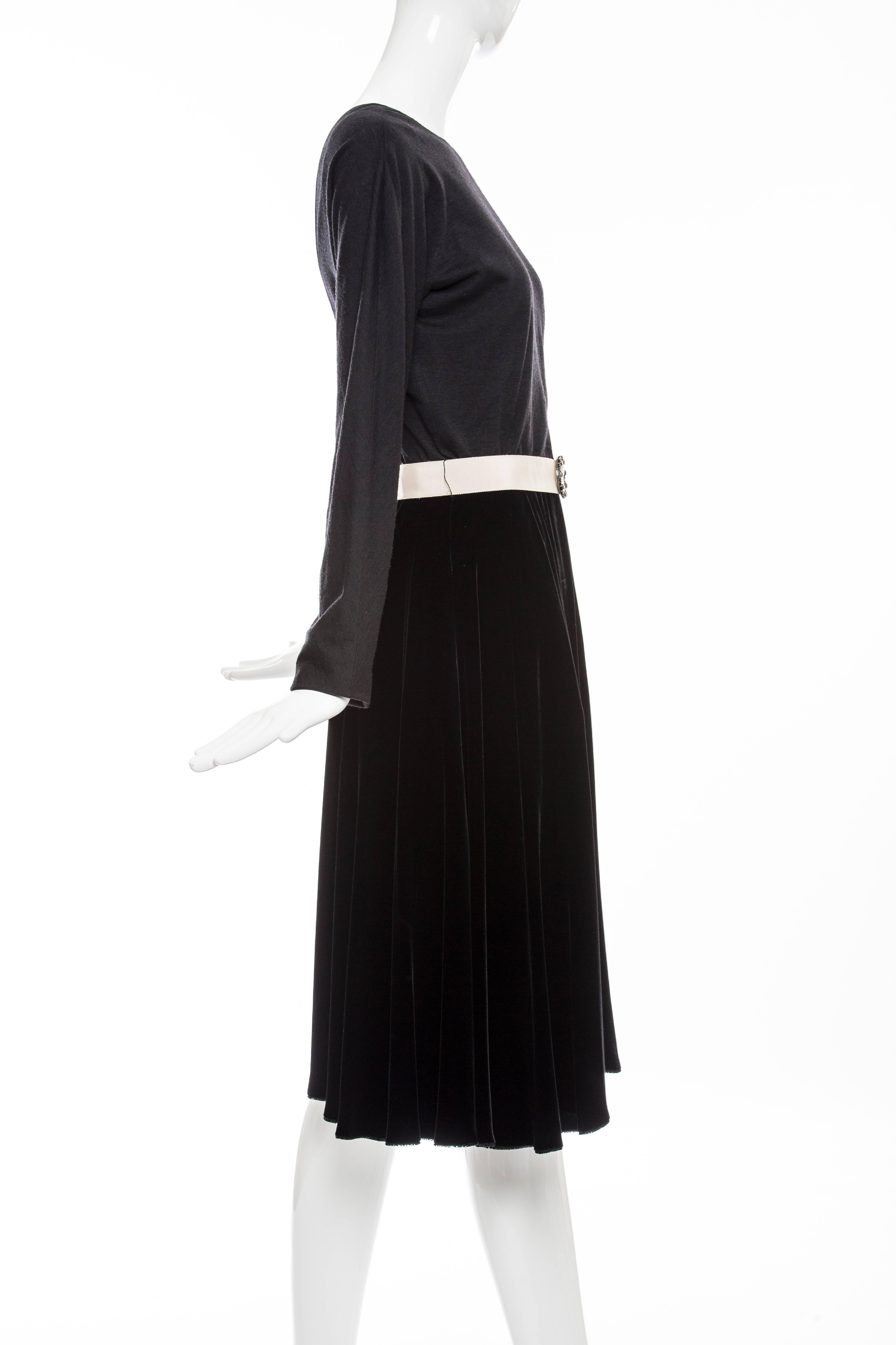 Women's Lanvin Black Wool Jersey Silk Velvet Evening Dress,  Fall 2006 For Sale