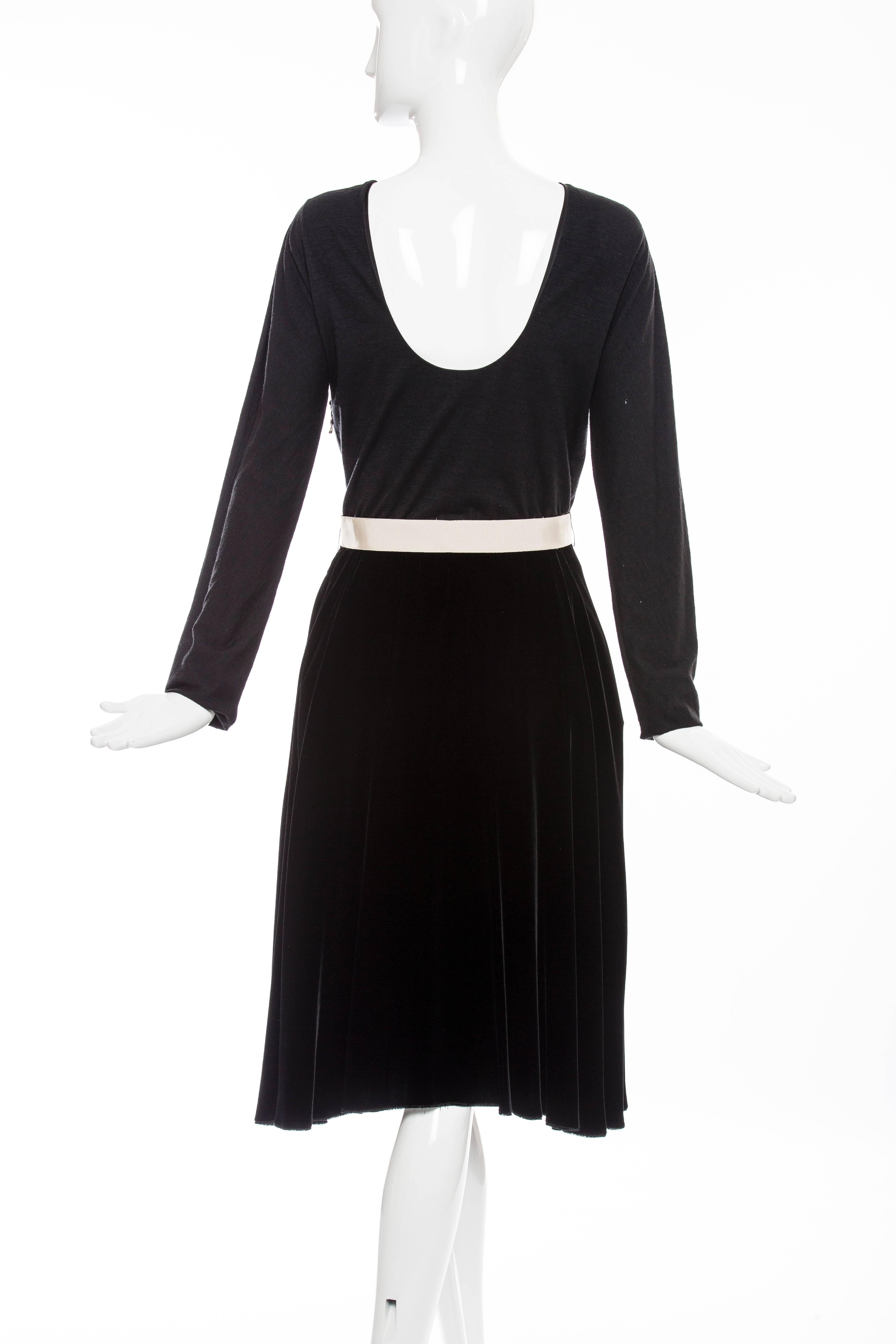 Lanvin Black Wool Jersey Silk Velvet Evening Dress,  Fall 2006 For Sale 1