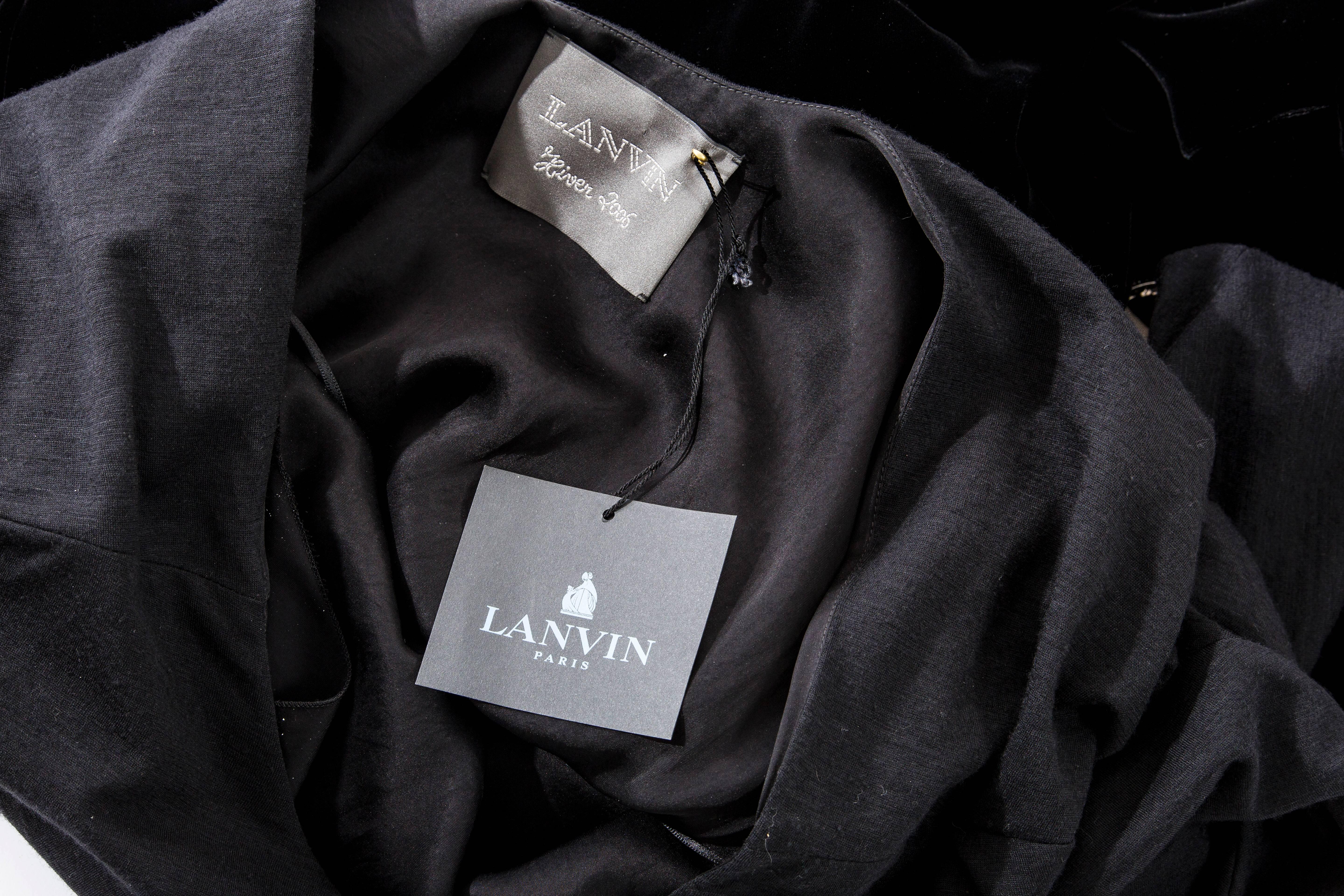 Lanvin Black Wool Jersey Silk Velvet Evening Dress,  Fall 2006 For Sale 5
