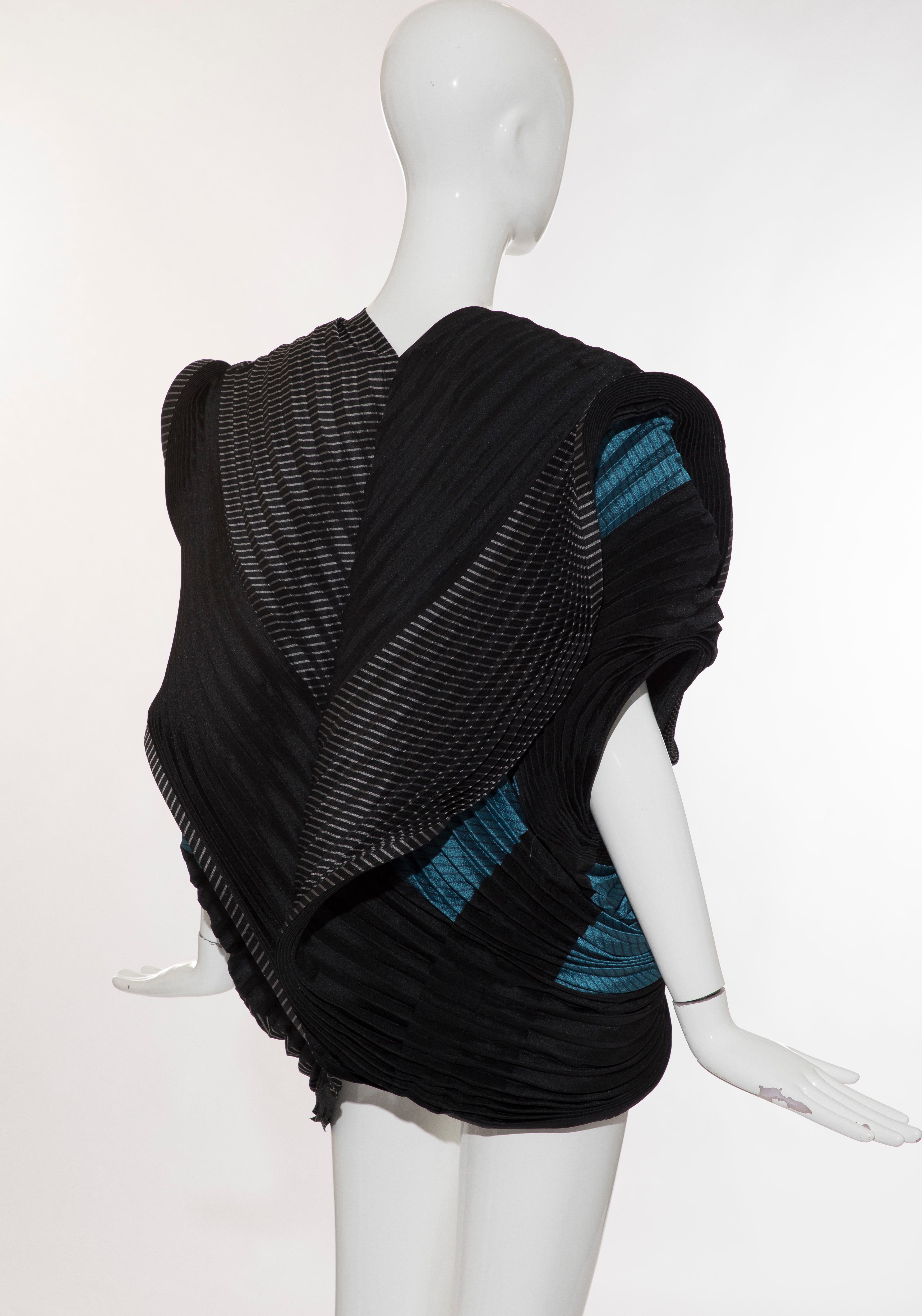 Issey Miyake Runway Black Turquoise Pleated Top, Fall 2014 1