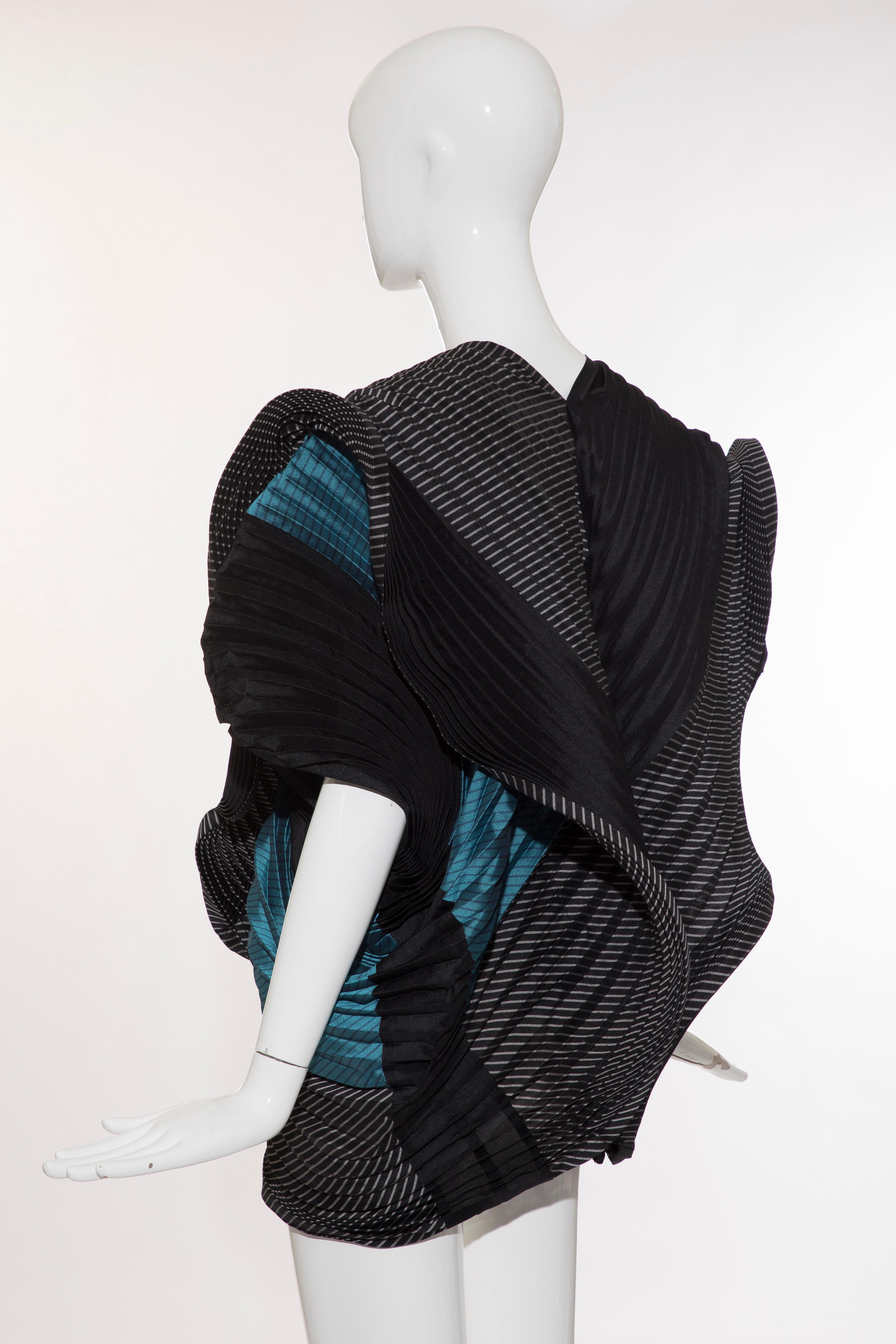 Issey Miyake Runway Black Turquoise Pleated Top, Fall 2014 3