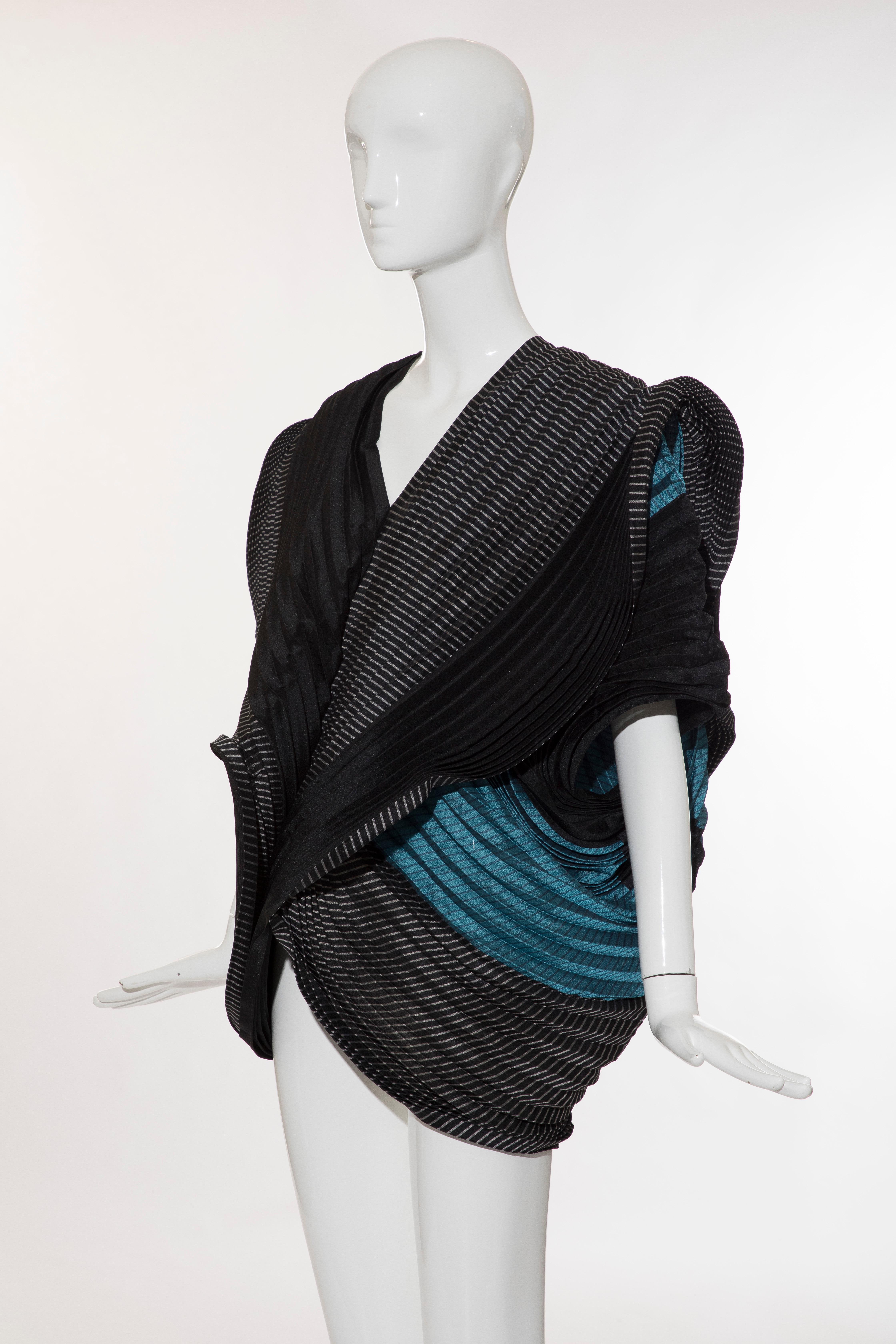 Issey Miyake Runway Black Turquoise Pleated Top, Fall 2014 5