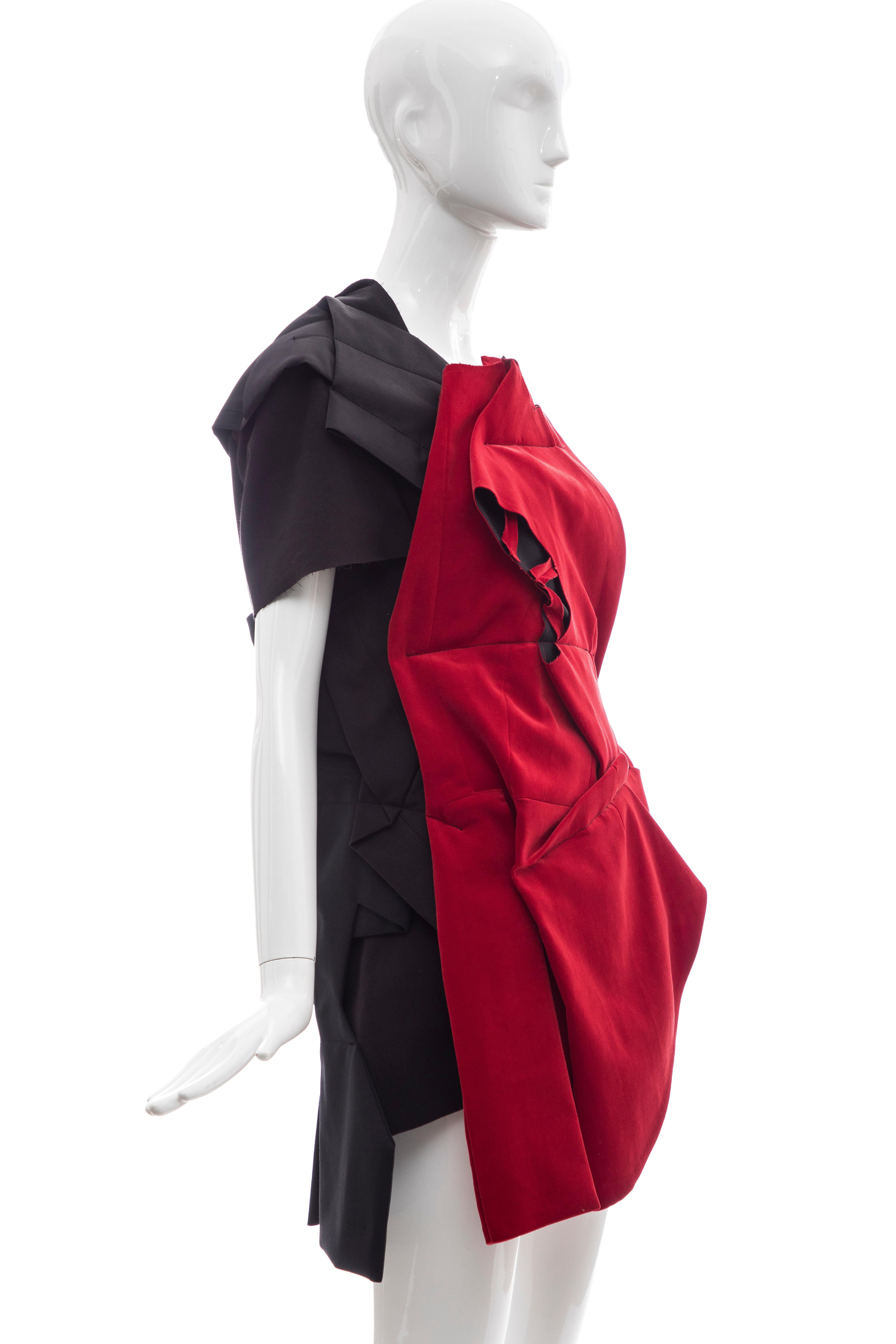 Women's Comme Des Garcons Runway Black Cotton Linen Wool Red Velvet Jacket, Spring 2013