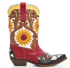 John Galliano Men's Embroidered Leather Cowboy Boots