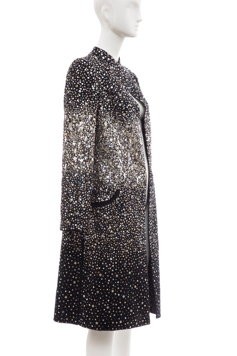 Oscar De La Renta Runway Black Embroidered Sequin Evening Coat, Fall