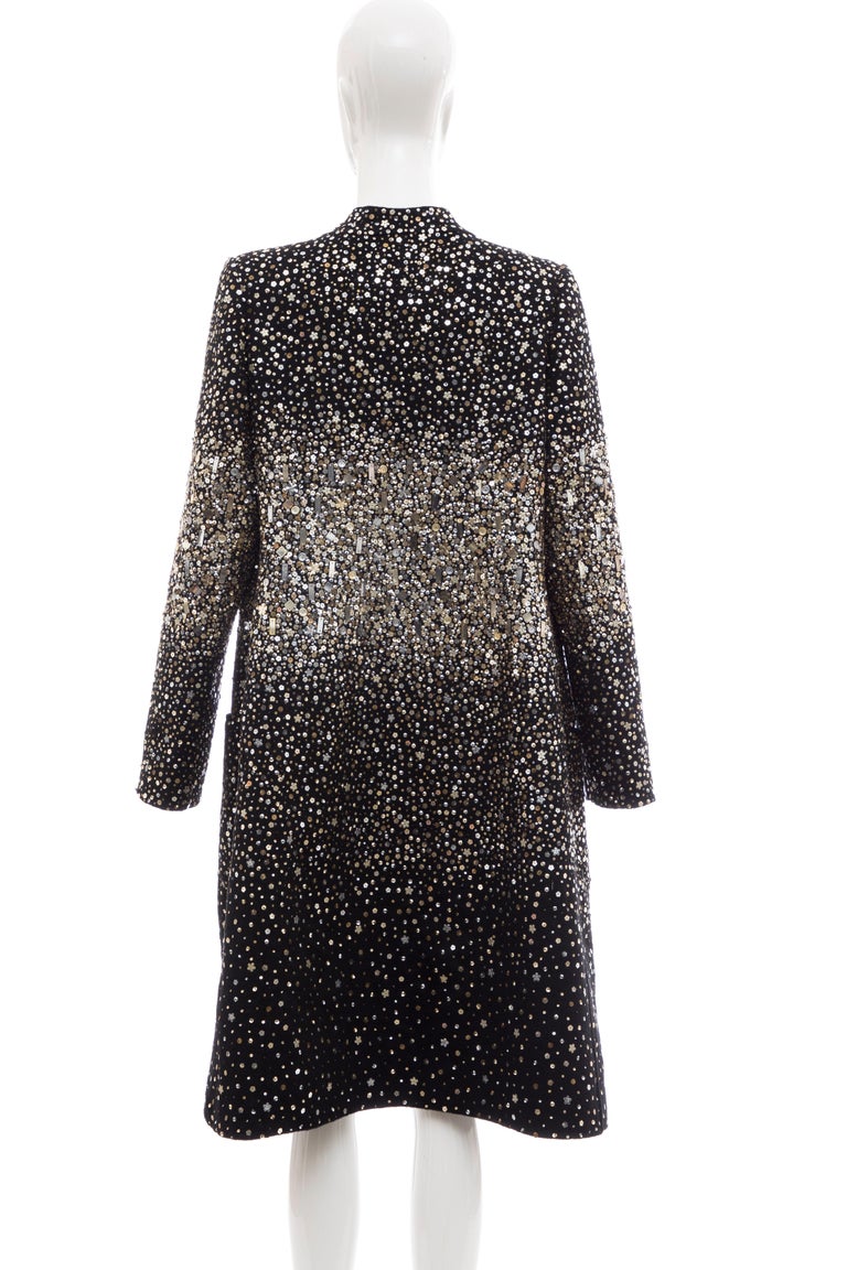 Oscar De La Renta Runway Black Embroidered Sequin Evening Coat, Fall ...