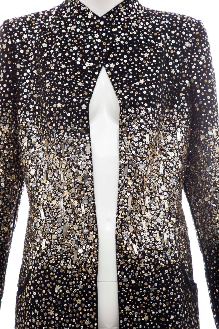 Oscar De La Renta Runway Black Embroidered Sequin Evening Coat, Fall