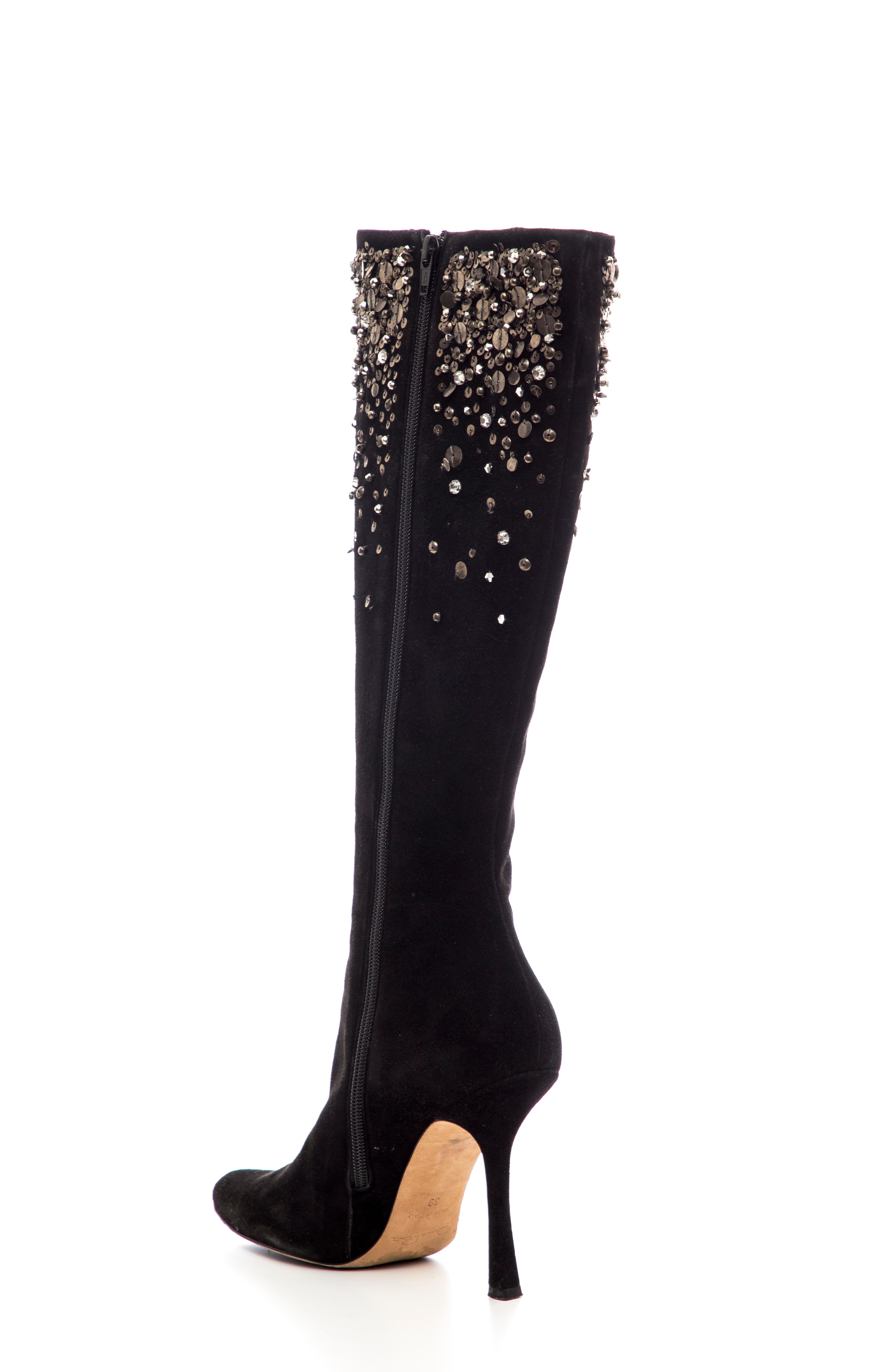 Oscar De La Renta Black Suede Embellished Boots, Fall 2006 For Sale 1