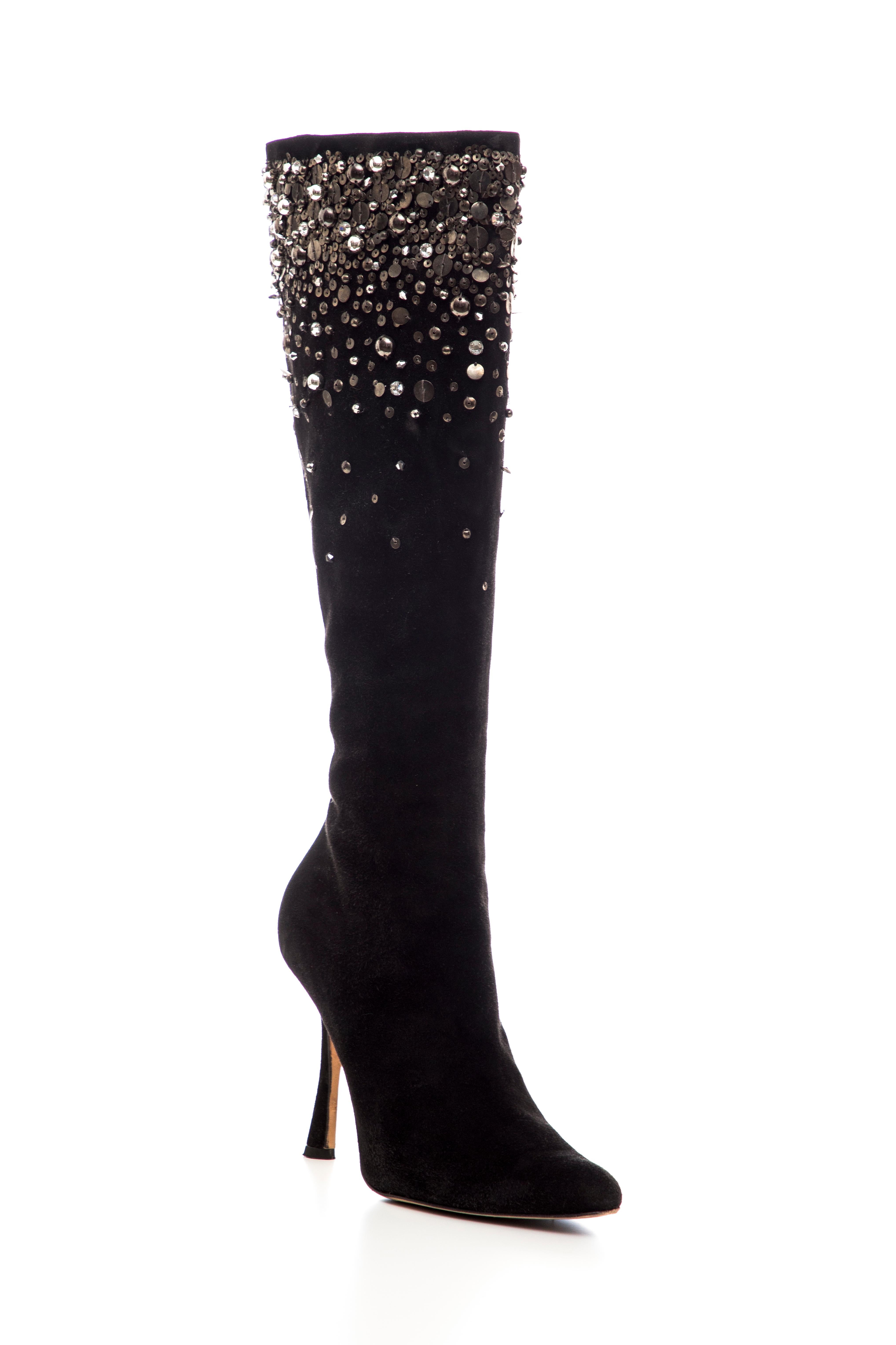Oscar De La Renta Black Suede Embellished Boots, Fall 2006 For Sale 5