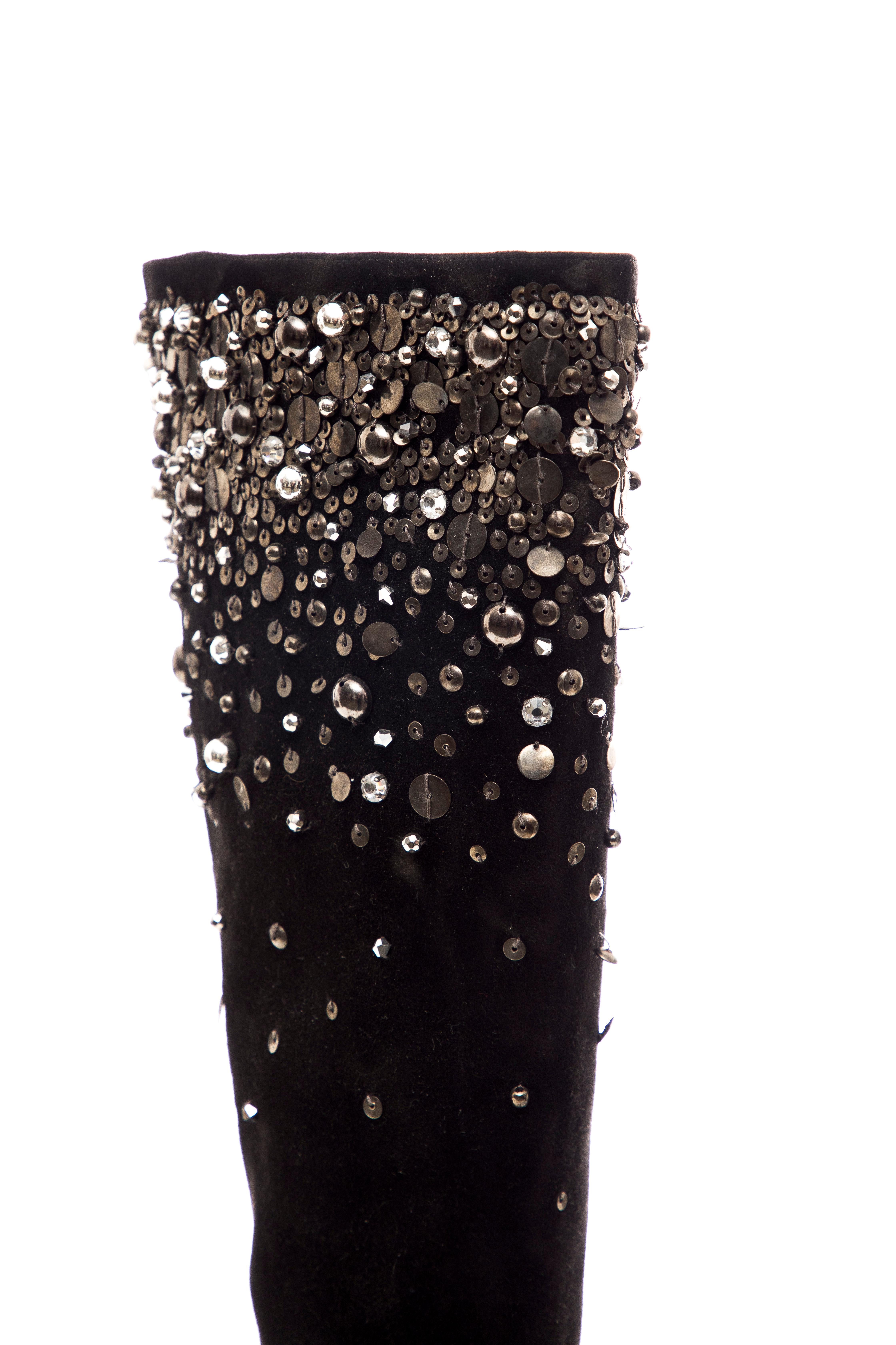 Oscar De La Renta Black Suede Embellished Boots, Fall 2006 For Sale 6