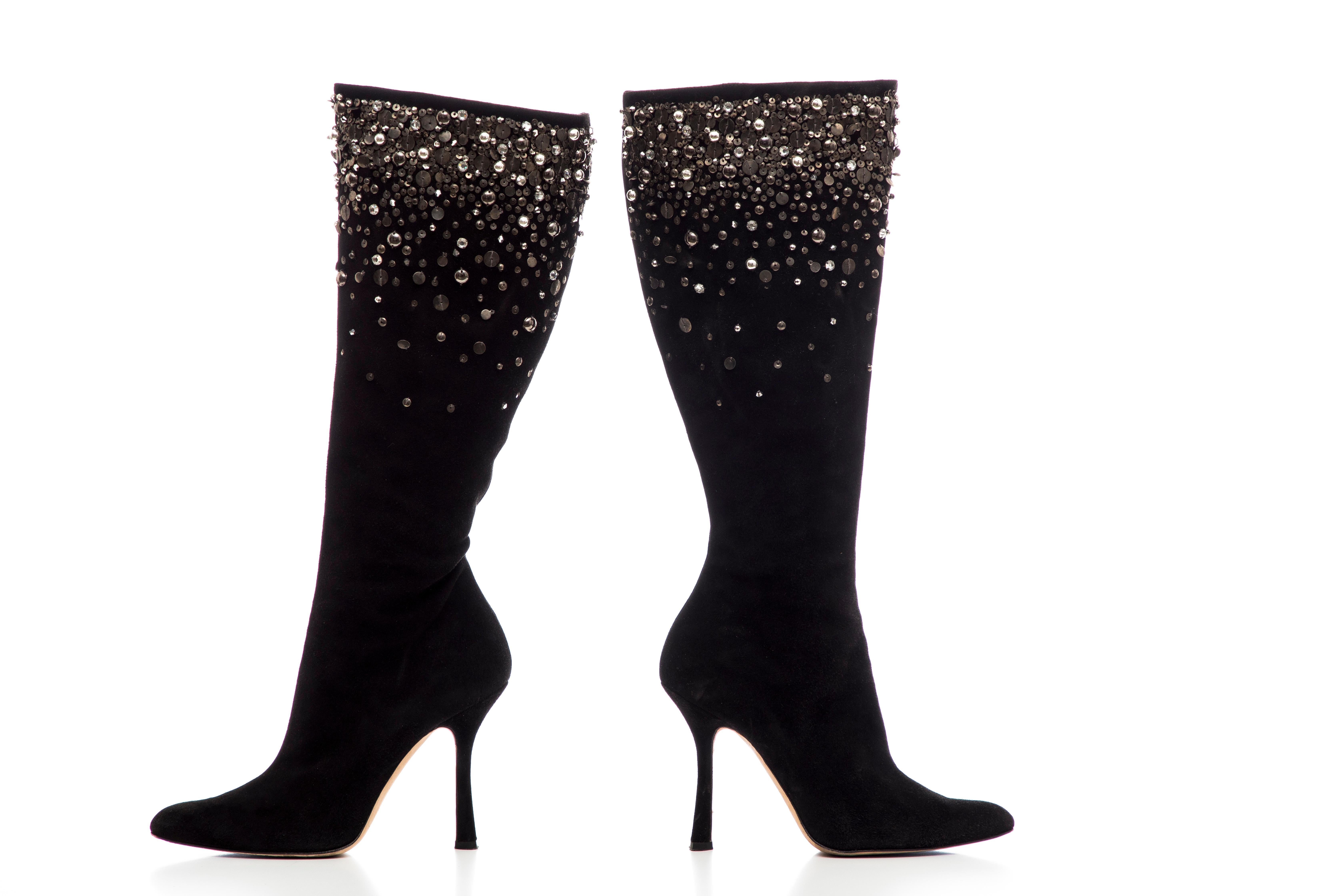 Oscar De La Renta Black Suede Embellished Boots, Fall 2006 For Sale 7