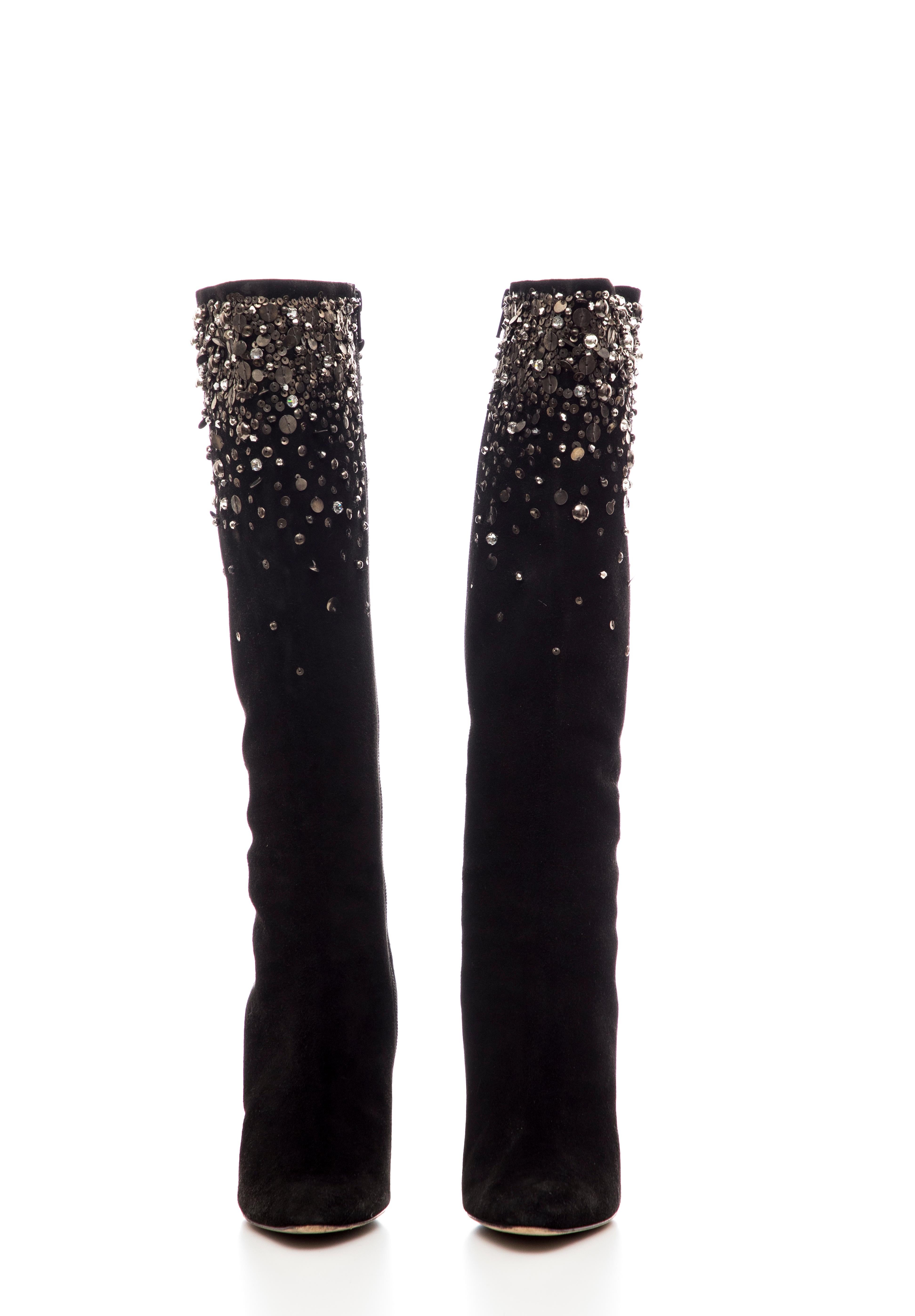 Oscar De La Renta Black Suede Embellished Boots, Fall 2006 For Sale 8