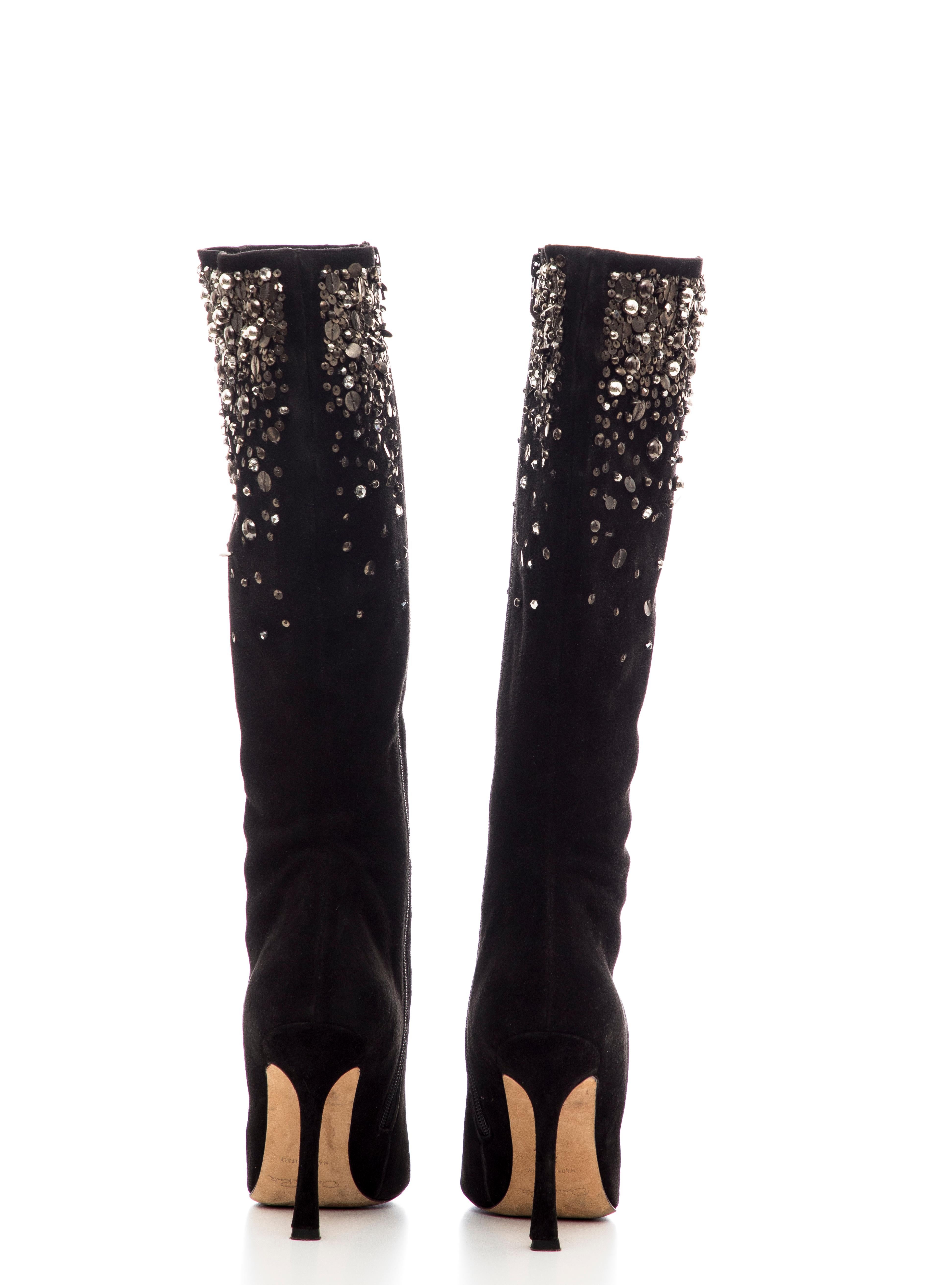 Oscar De La Renta Black Suede Embellished Boots, Fall 2006 For Sale 10