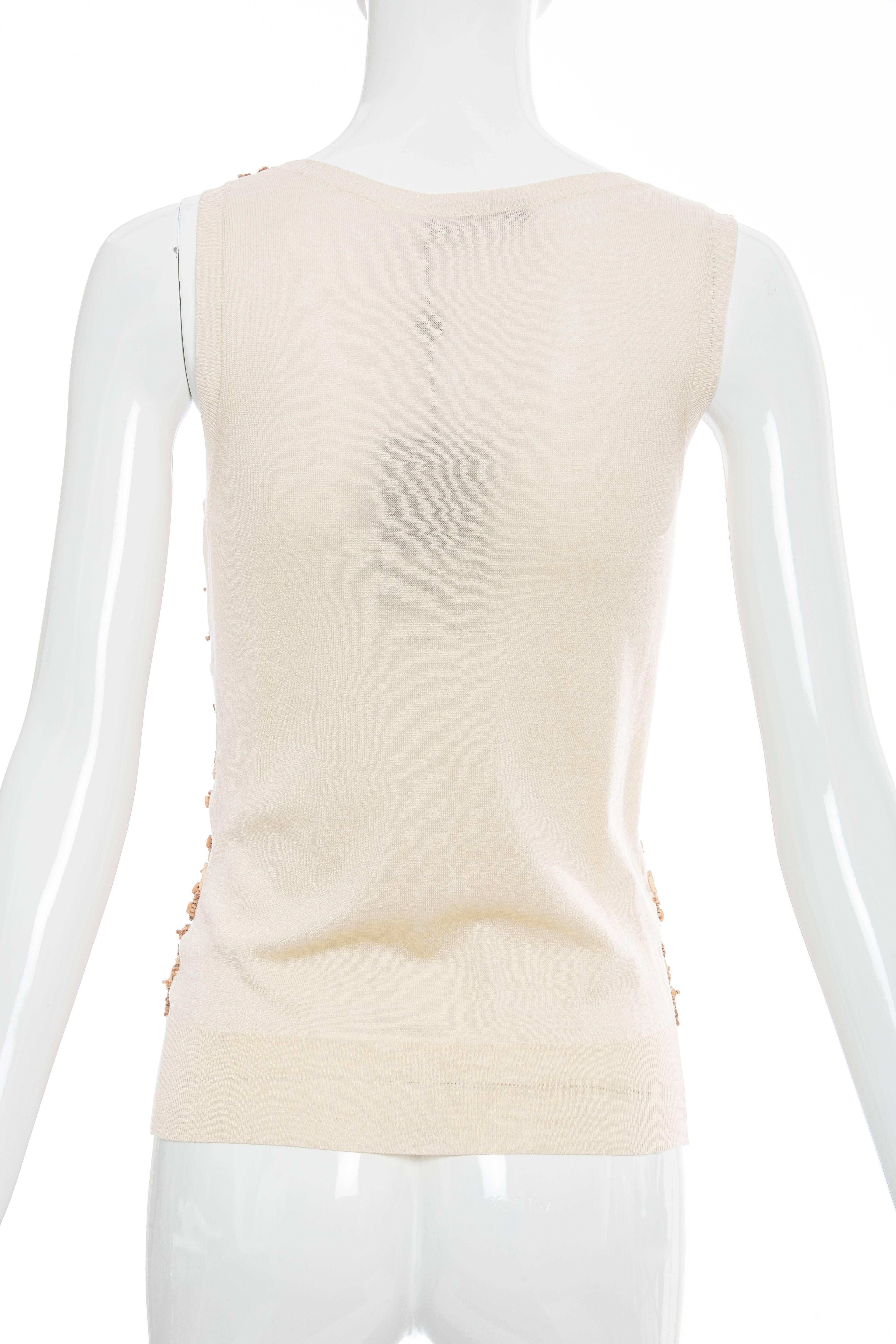 Alexander McQueen Cream Cotton Silk Tank Embroidered Wood Beading, Spring 2006 For Sale 1