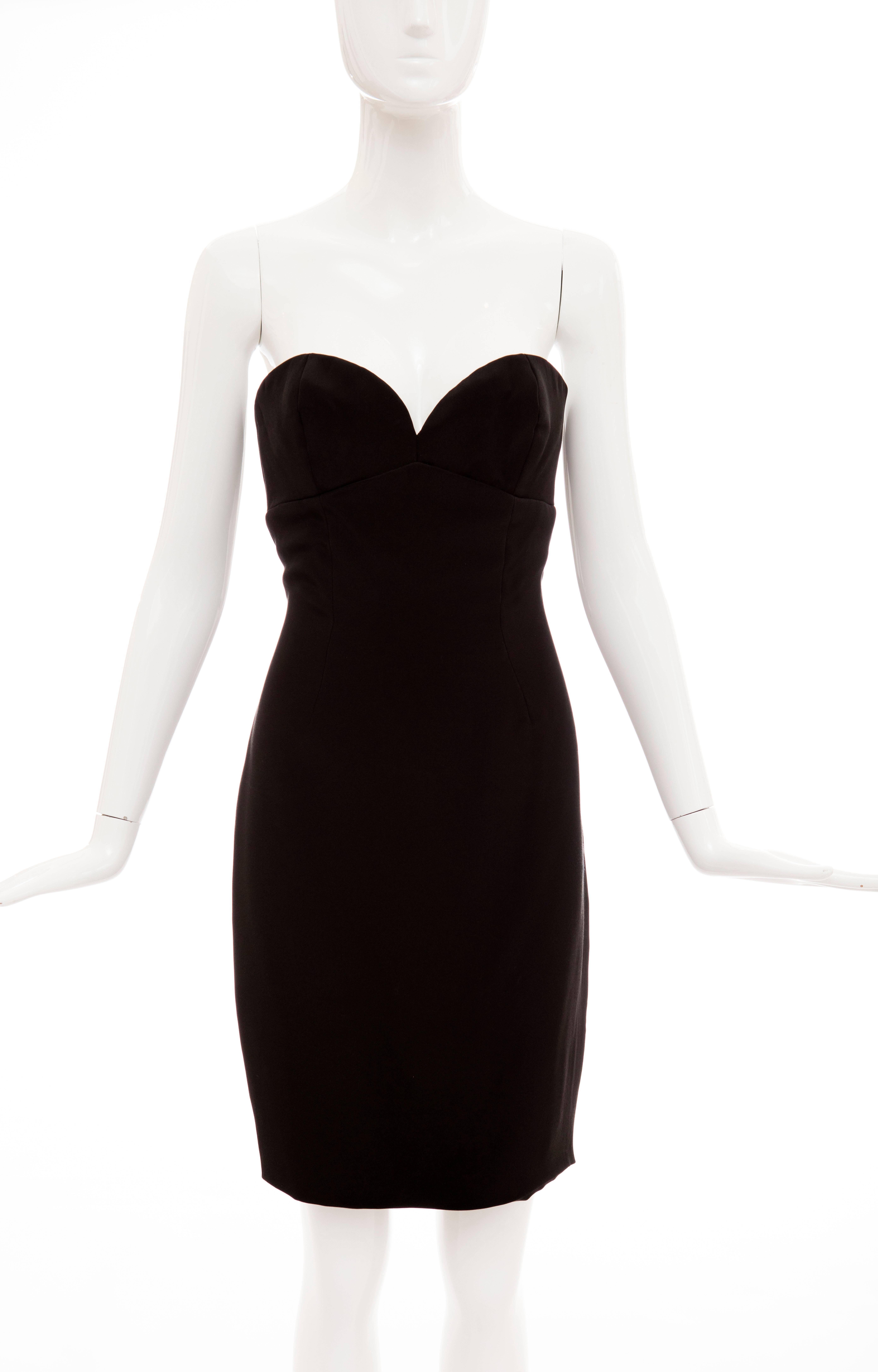 Vicky Tiel Couture, circa 1980's black silk strapless dress, back zip and fully lined.