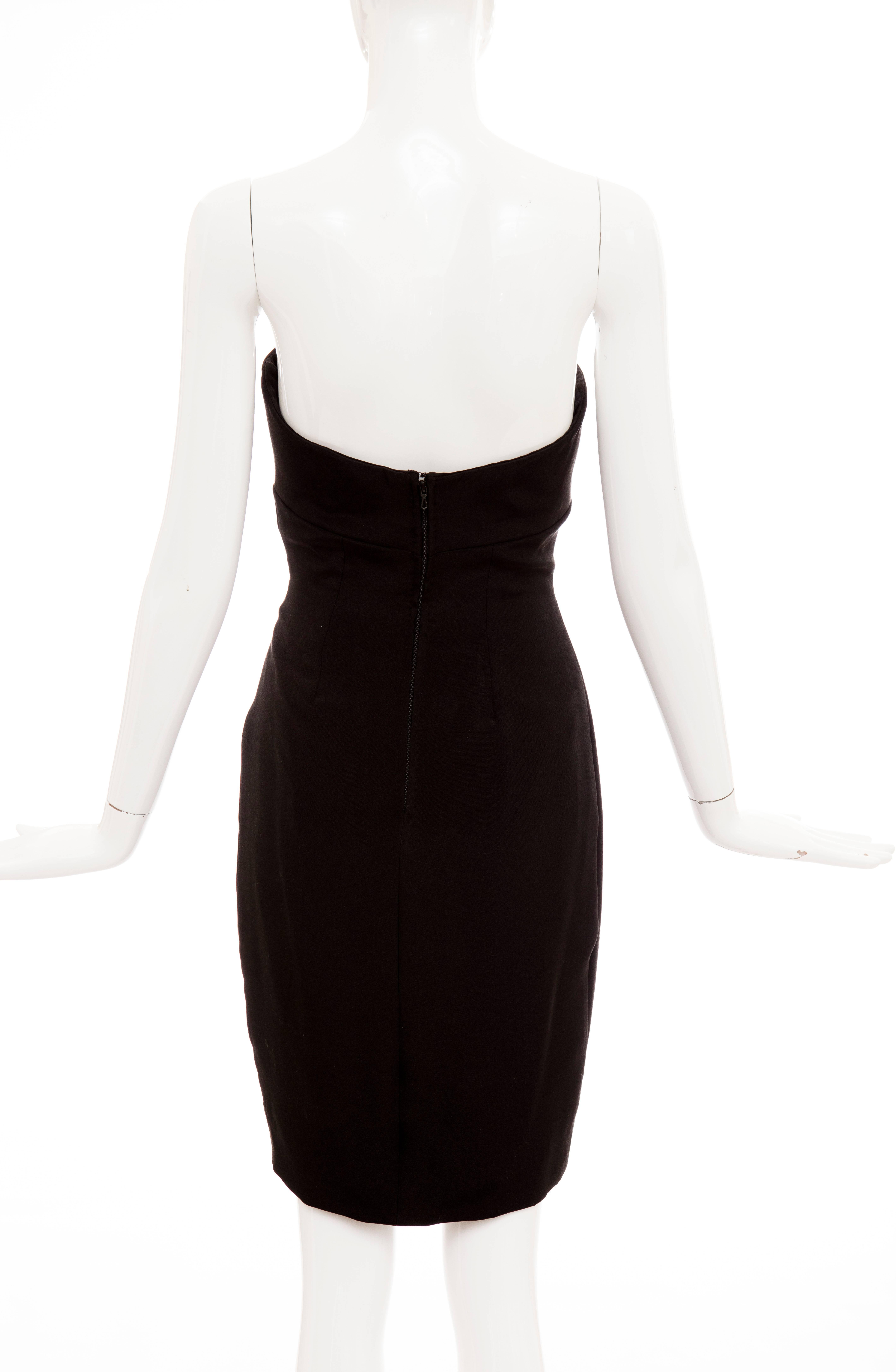 Women's Vicky Tiel Couture Black Silk Strapless Dress, Circa 1980's For Sale