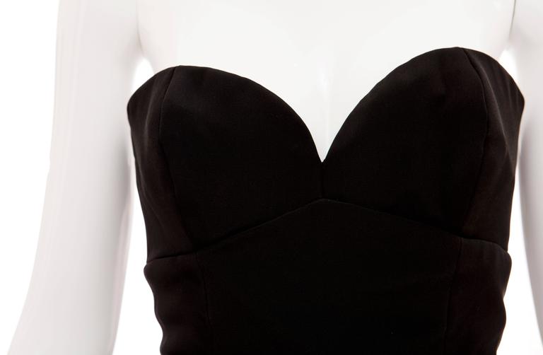 1980s Black Silk Satin Vicky Tiel Strapless Dress