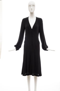 Alexander McQueen Black Silk Button Front Long Sleeve Dress, Spring 2007