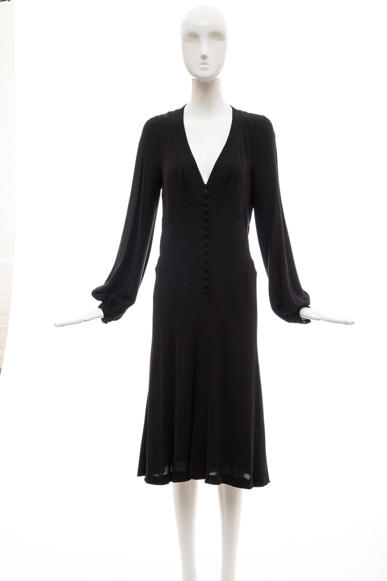 Alexander McQueen Black Silk Button Front Long Sleeve Dress, Spring ...