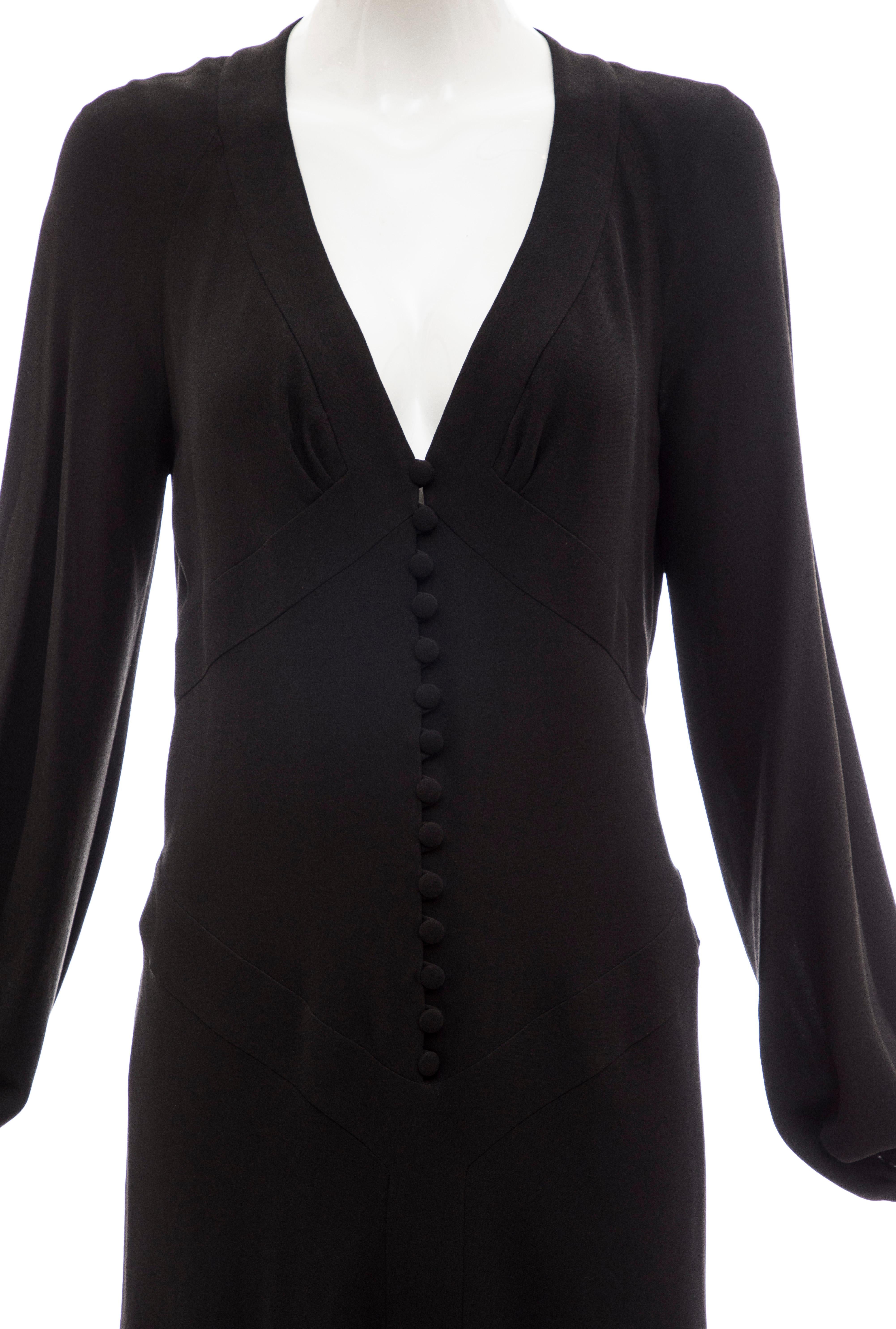 Alexander McQueen Black Silk Button Front Long Sleeve Dress, Spring 2007  In New Condition For Sale In Cincinnati, OH