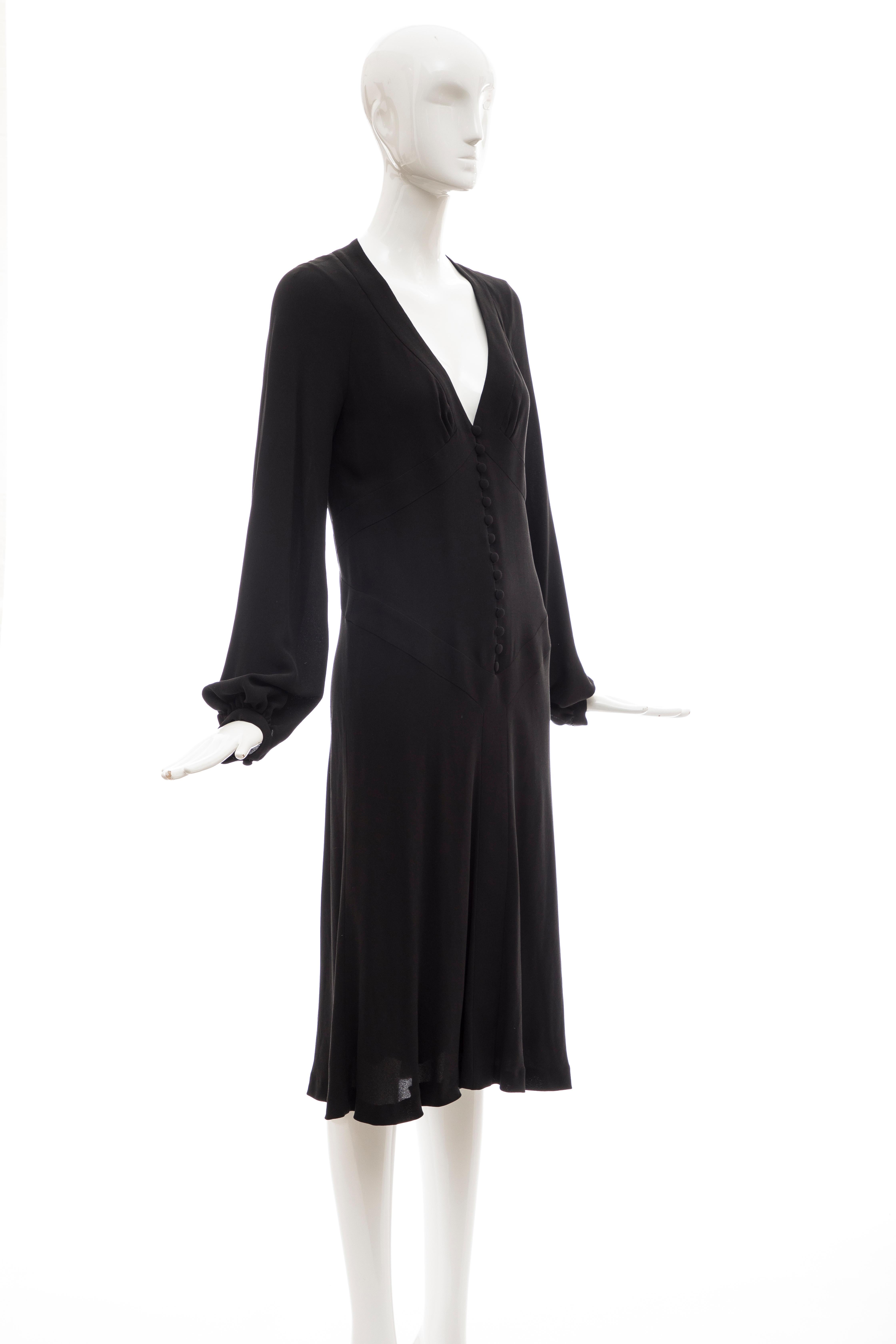 Women's Alexander McQueen Black Silk Button Front Long Sleeve Dress, Spring 2007  For Sale