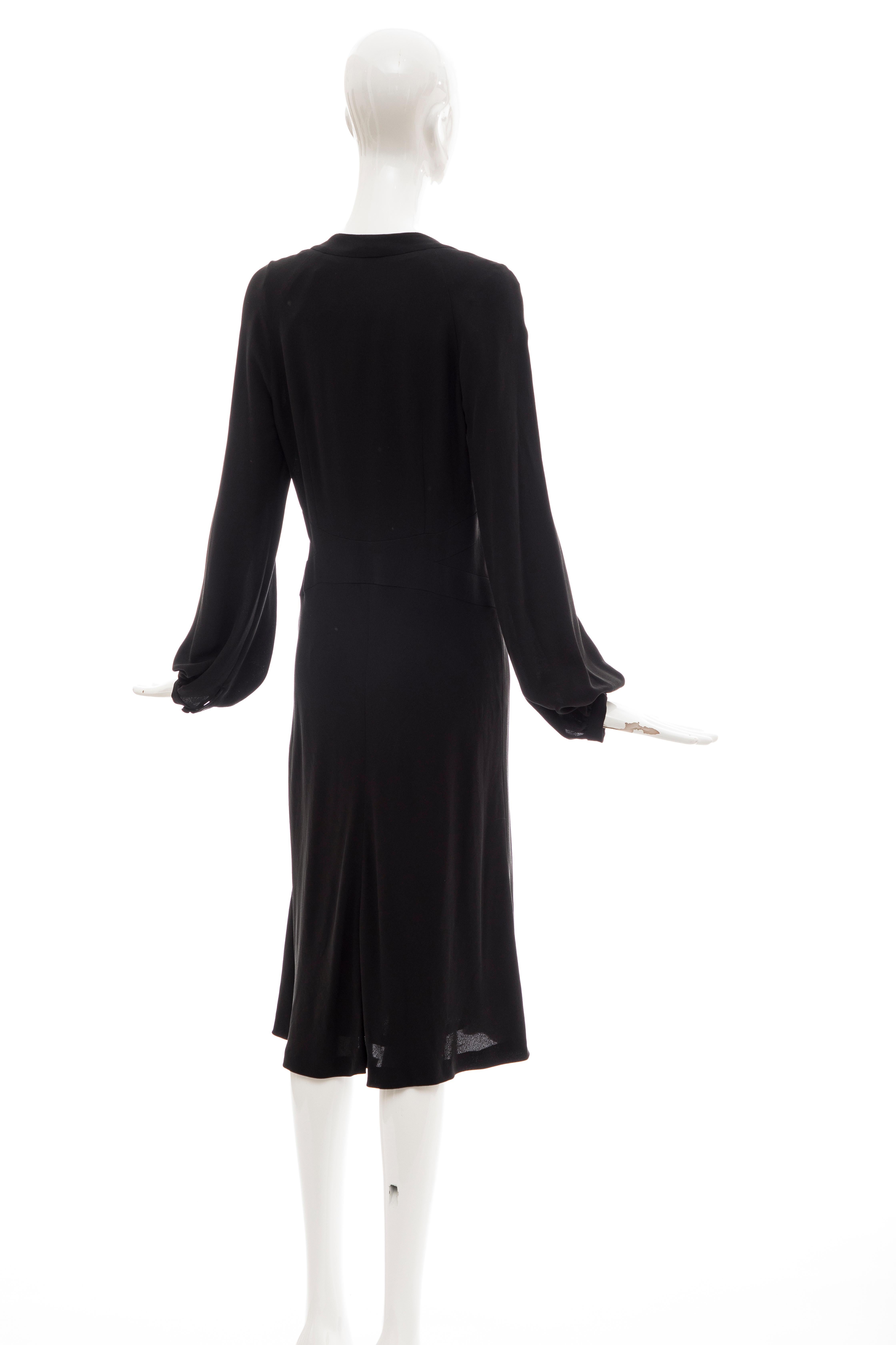 Alexander McQueen Black Silk Button Front Long Sleeve Dress, Spring 2007  For Sale 2
