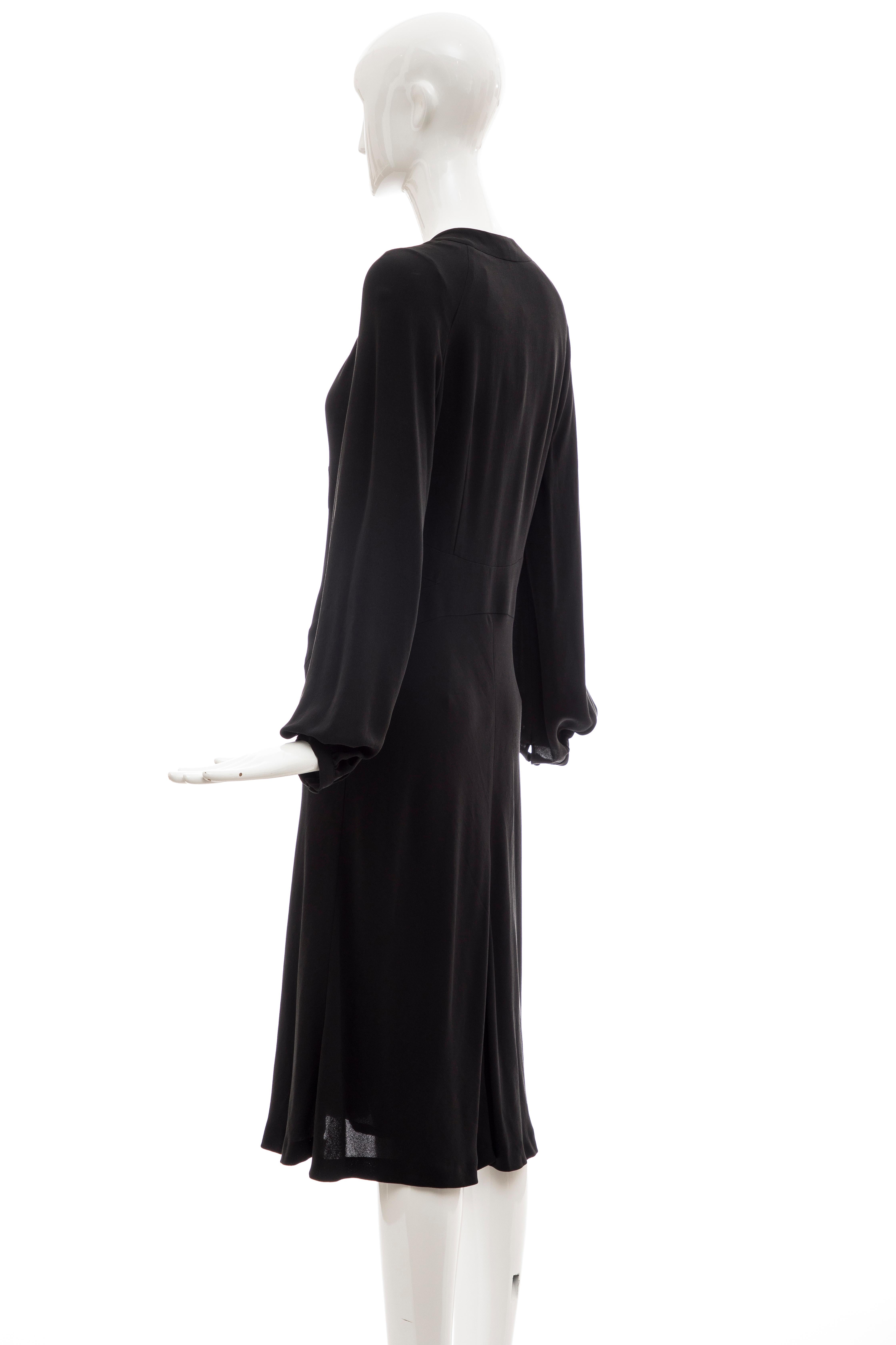 Alexander McQueen Black Silk Button Front Long Sleeve Dress, Spring 2007  For Sale 4