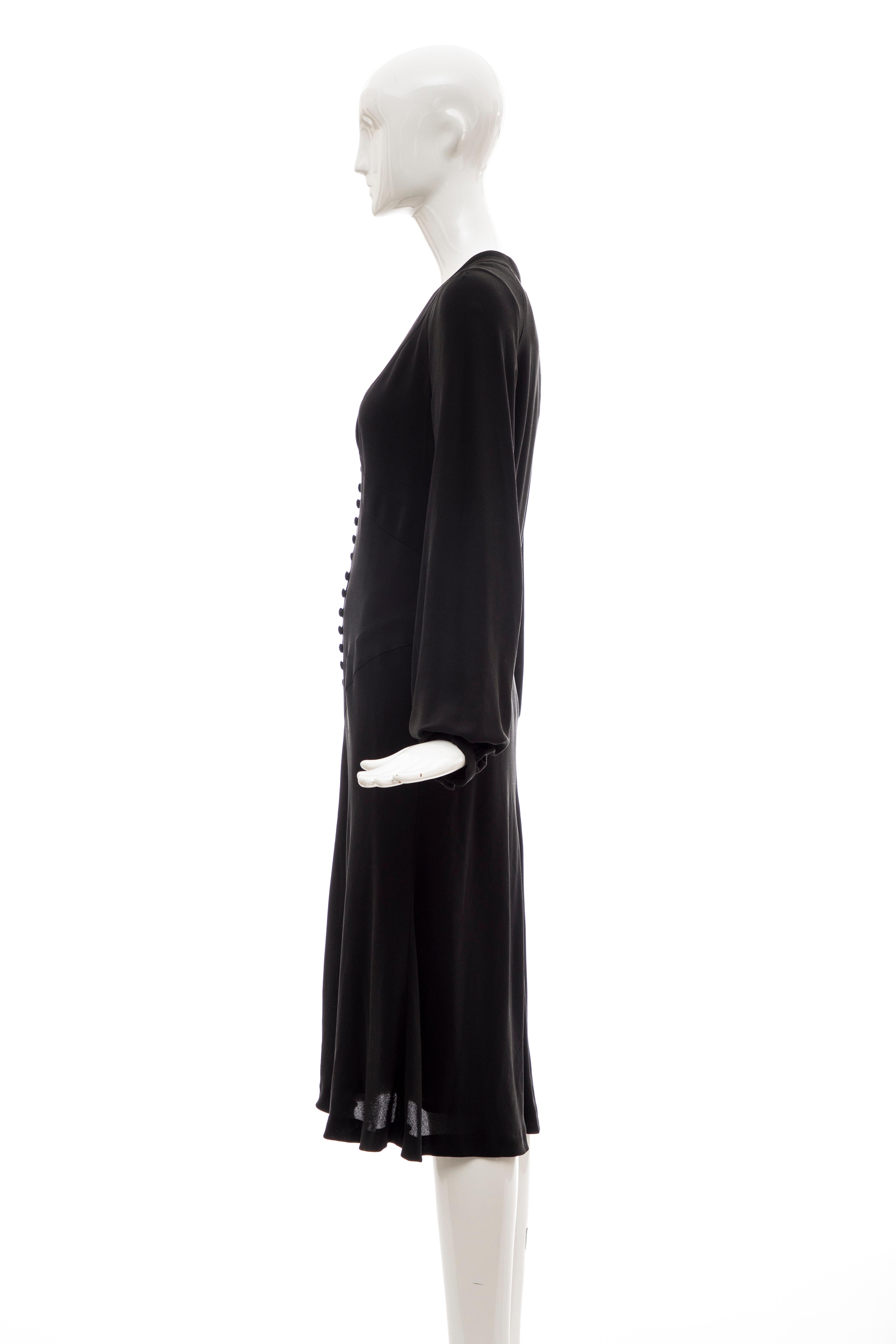 Alexander McQueen Black Silk Button Front Long Sleeve Dress, Spring 2007  For Sale 5