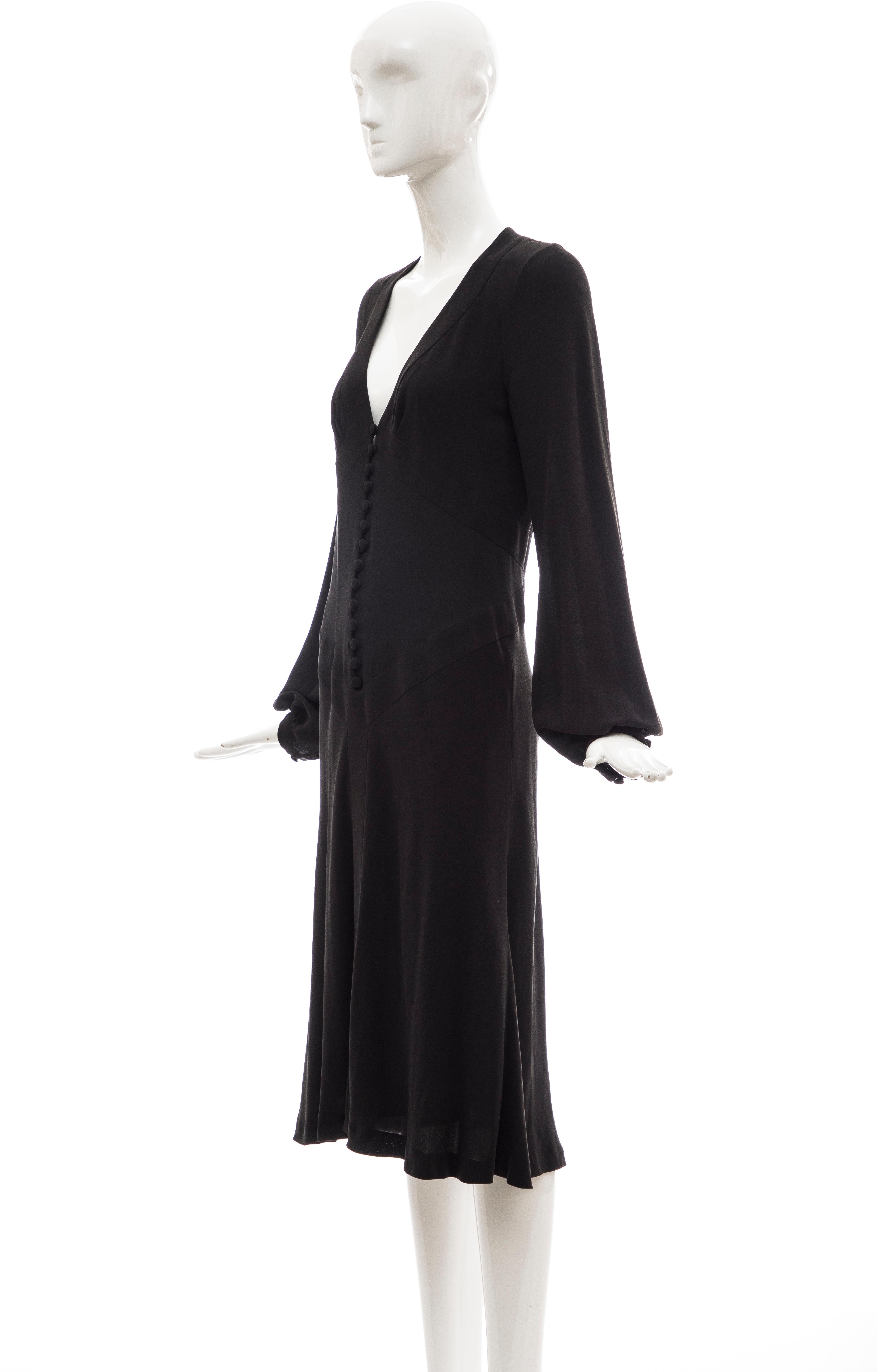 Alexander McQueen Black Silk Button Front Long Sleeve Dress, Spring 2007  For Sale 6