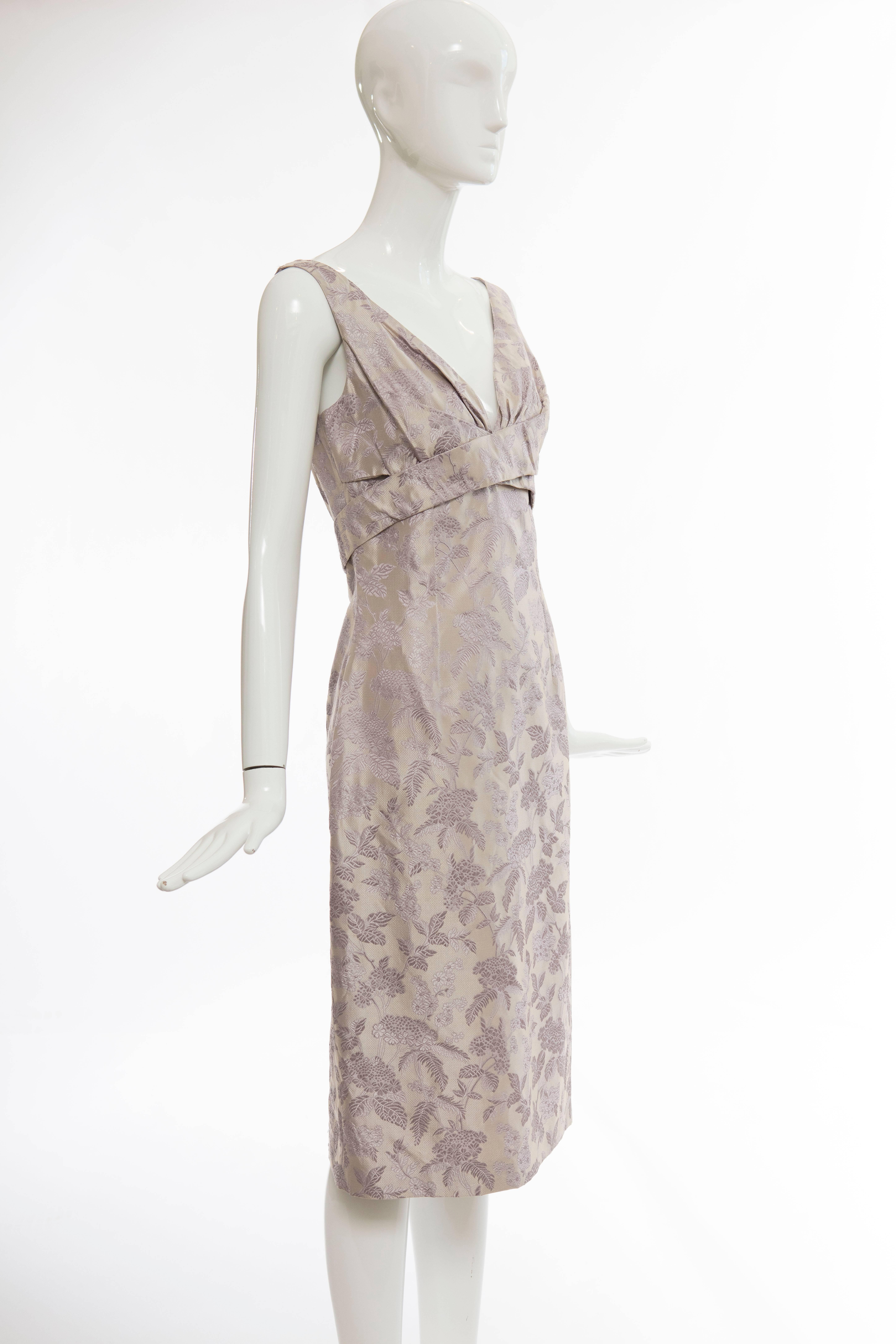 Beige Alexander Mcqueen Sleeveless Lavender Floral Silk Jacquard Dress, Spring 2006 For Sale