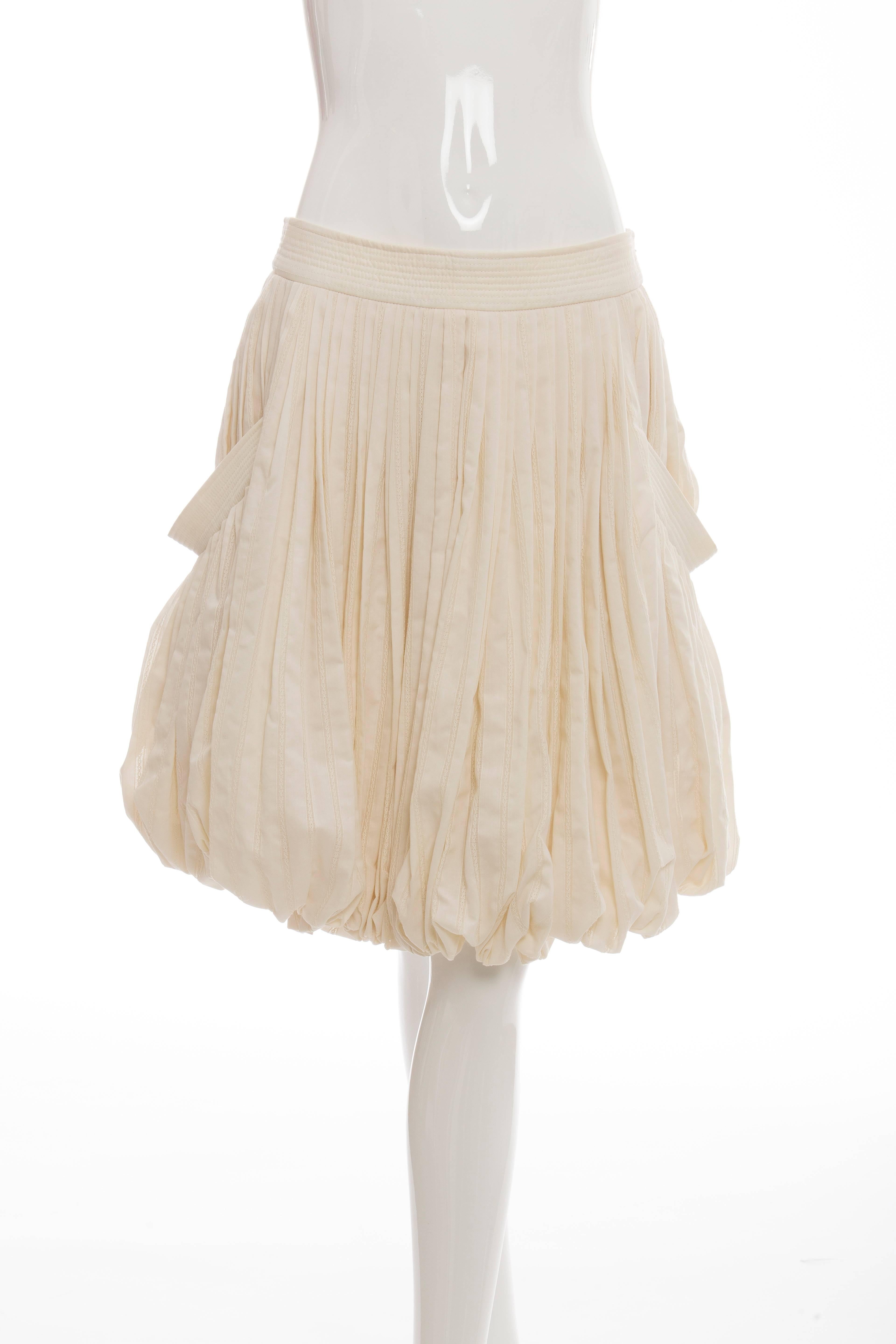 Beige Alexander McQueen Cream Pleated Cotton Skirt Two Deep Pockets, Spring 2006