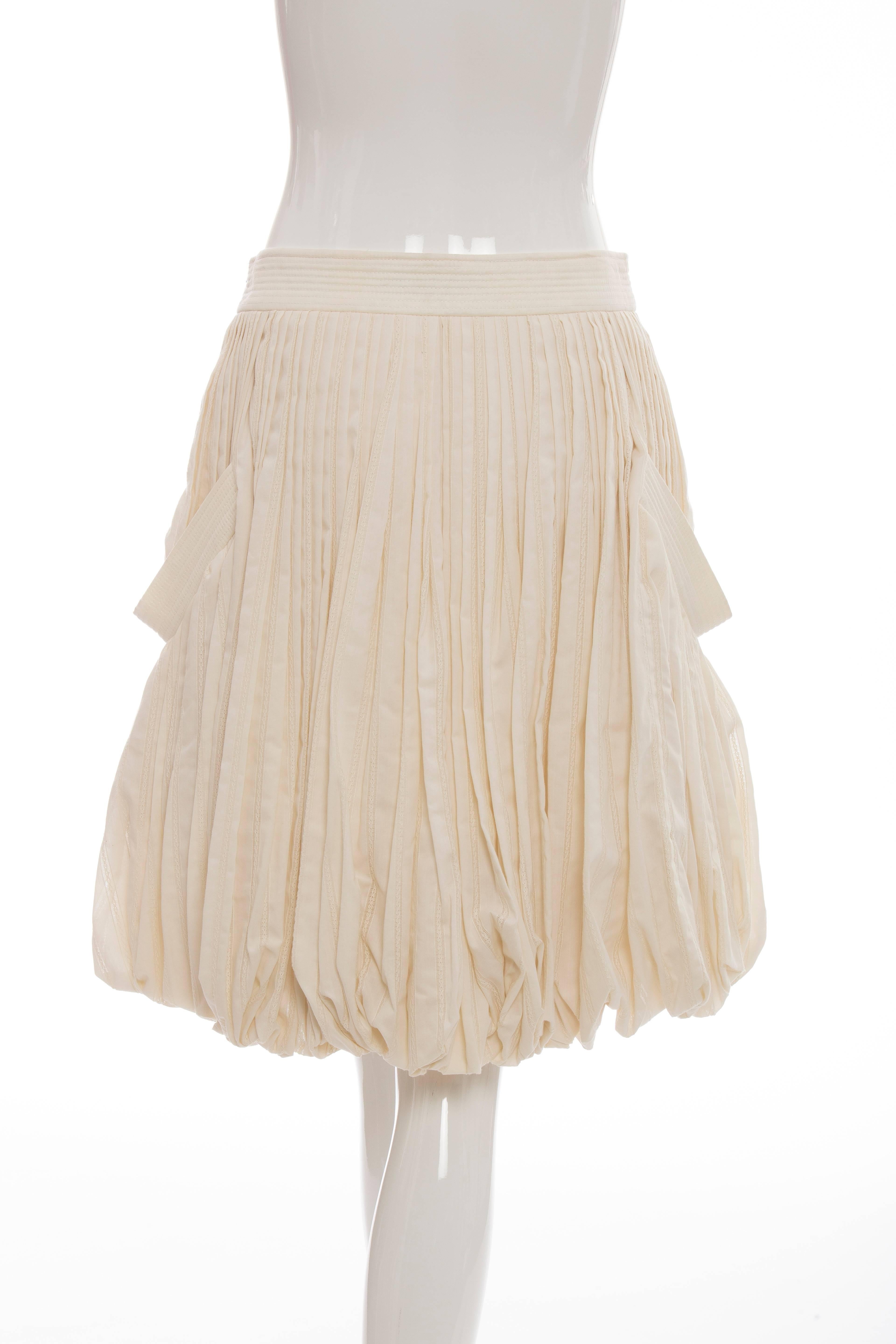 Women's Alexander McQueen Cream Pleated Cotton Skirt Two Deep Pockets, Spring 2006