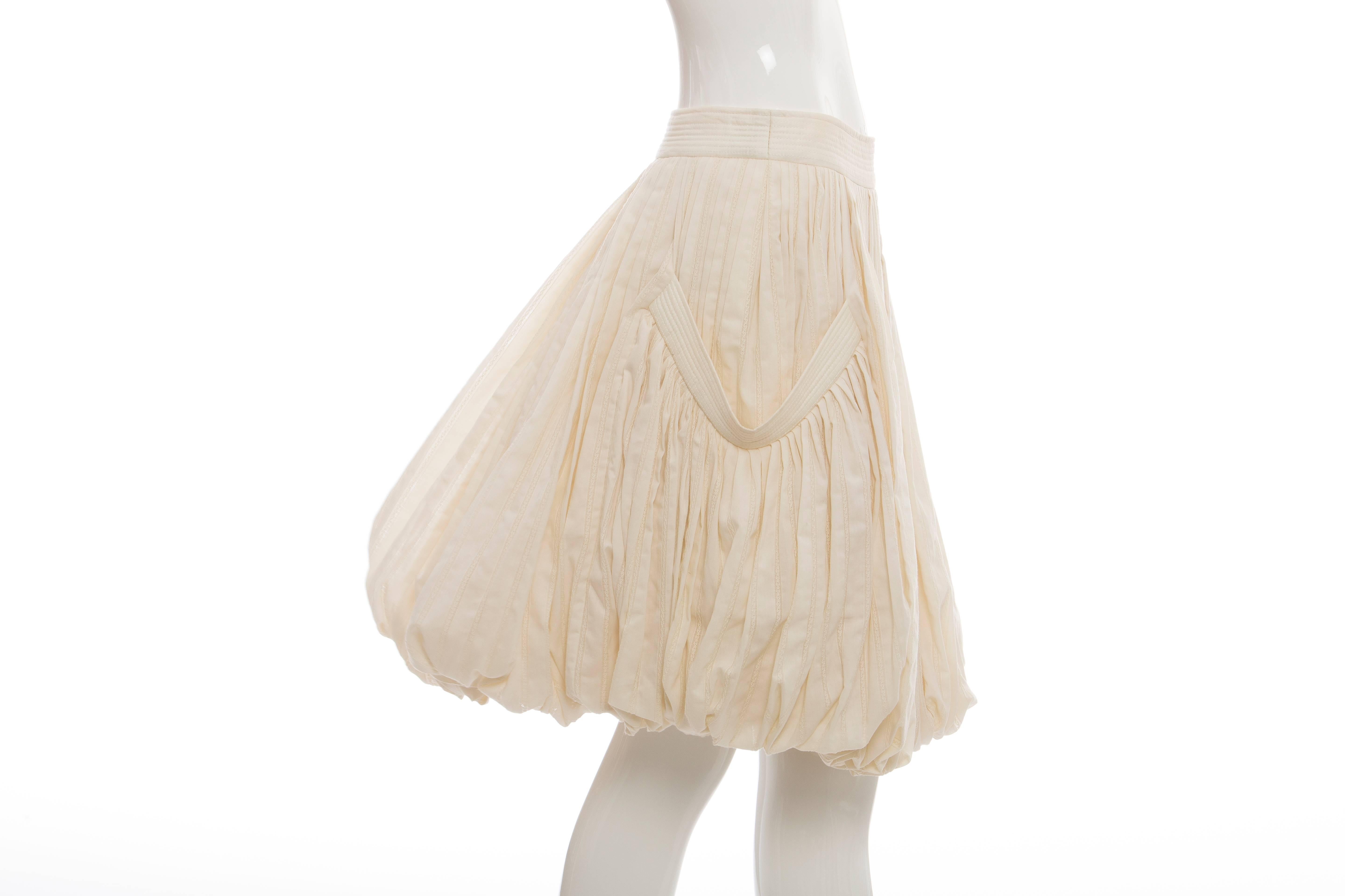 Alexander McQueen Cream Pleated Cotton Skirt Two Deep Pockets, Spring 2006 1