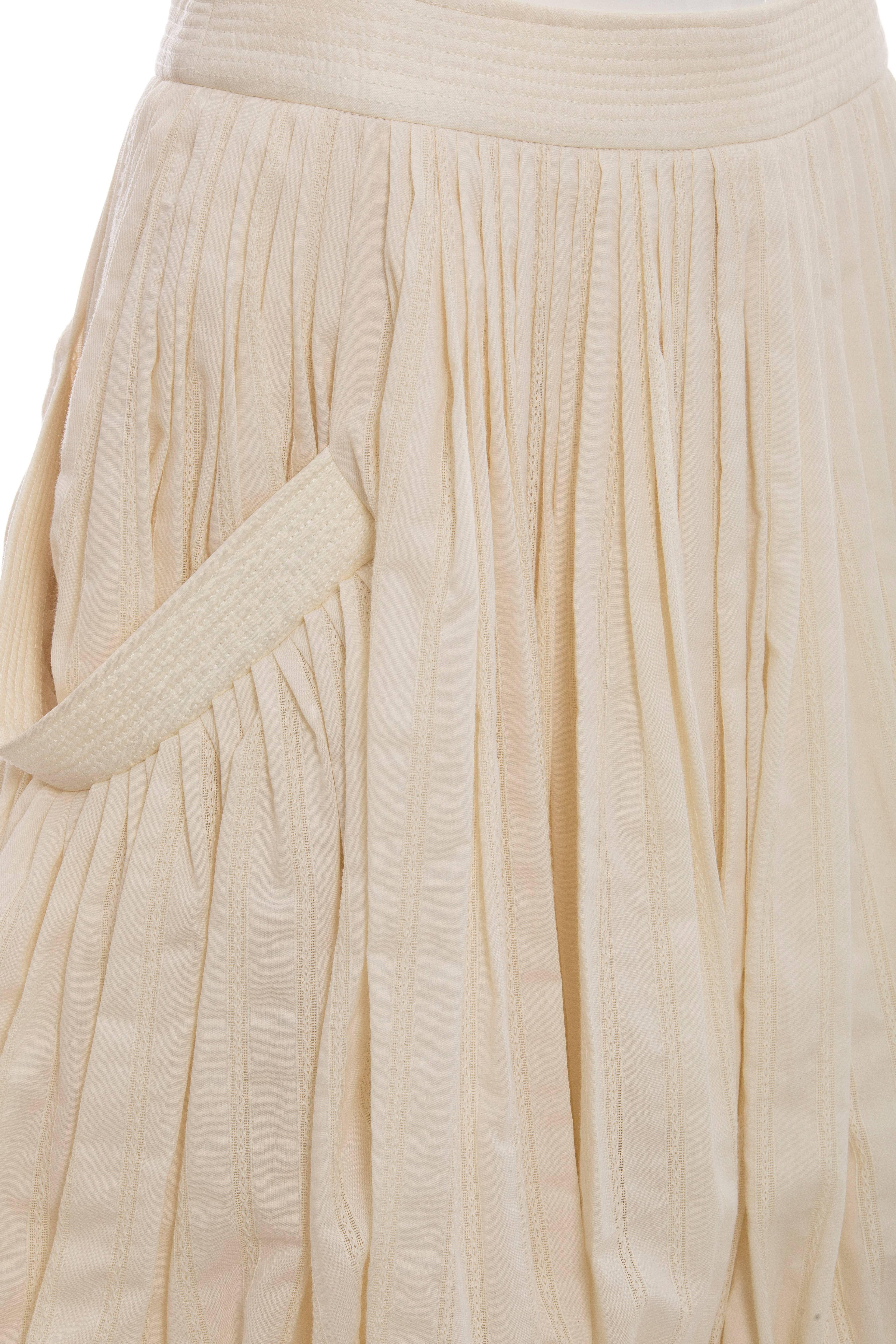 Alexander McQueen Cream Pleated Cotton Skirt Two Deep Pockets, Spring 2006 2