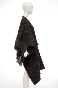 Dries Van Noten Runway Black Wool Embroidered Fringe Cape, Fall 2002
