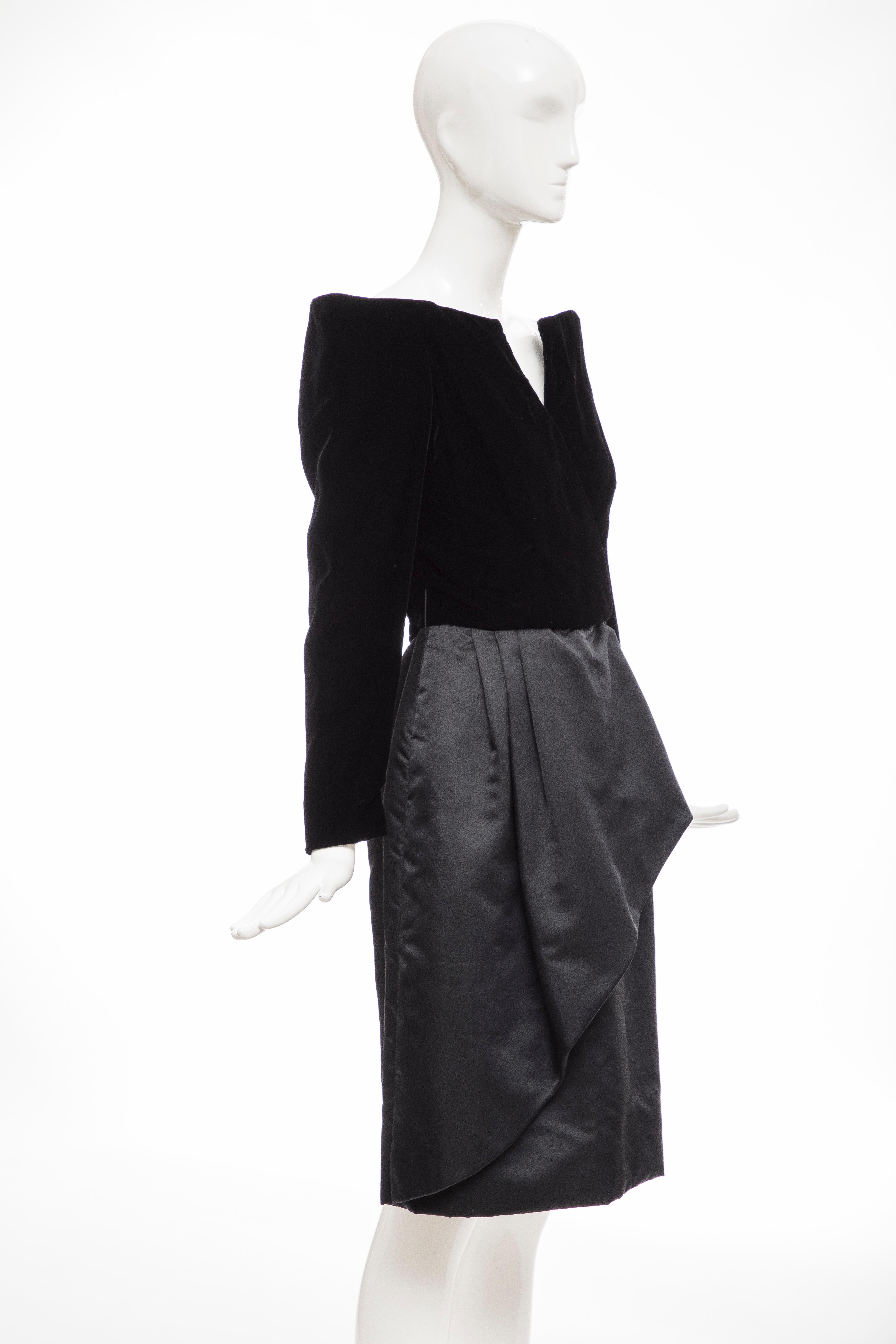 Women's Scaasi Boutique Black Silk Velvet Silk Satin Evening Dress, Circa: 1980's  For Sale
