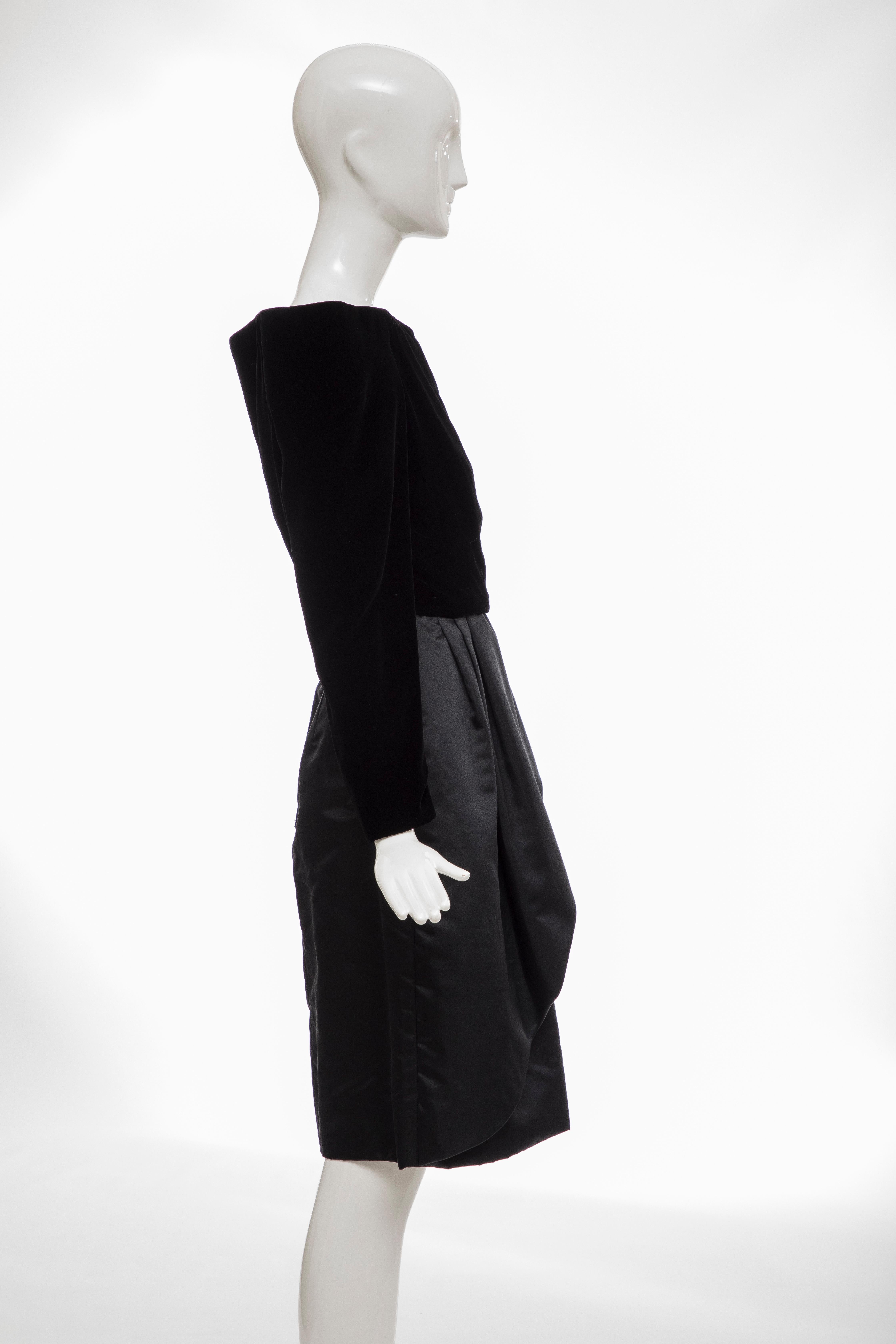 Scaasi Boutique Black Silk Velvet Silk Satin Evening Dress, Circa: 1980's  For Sale 1