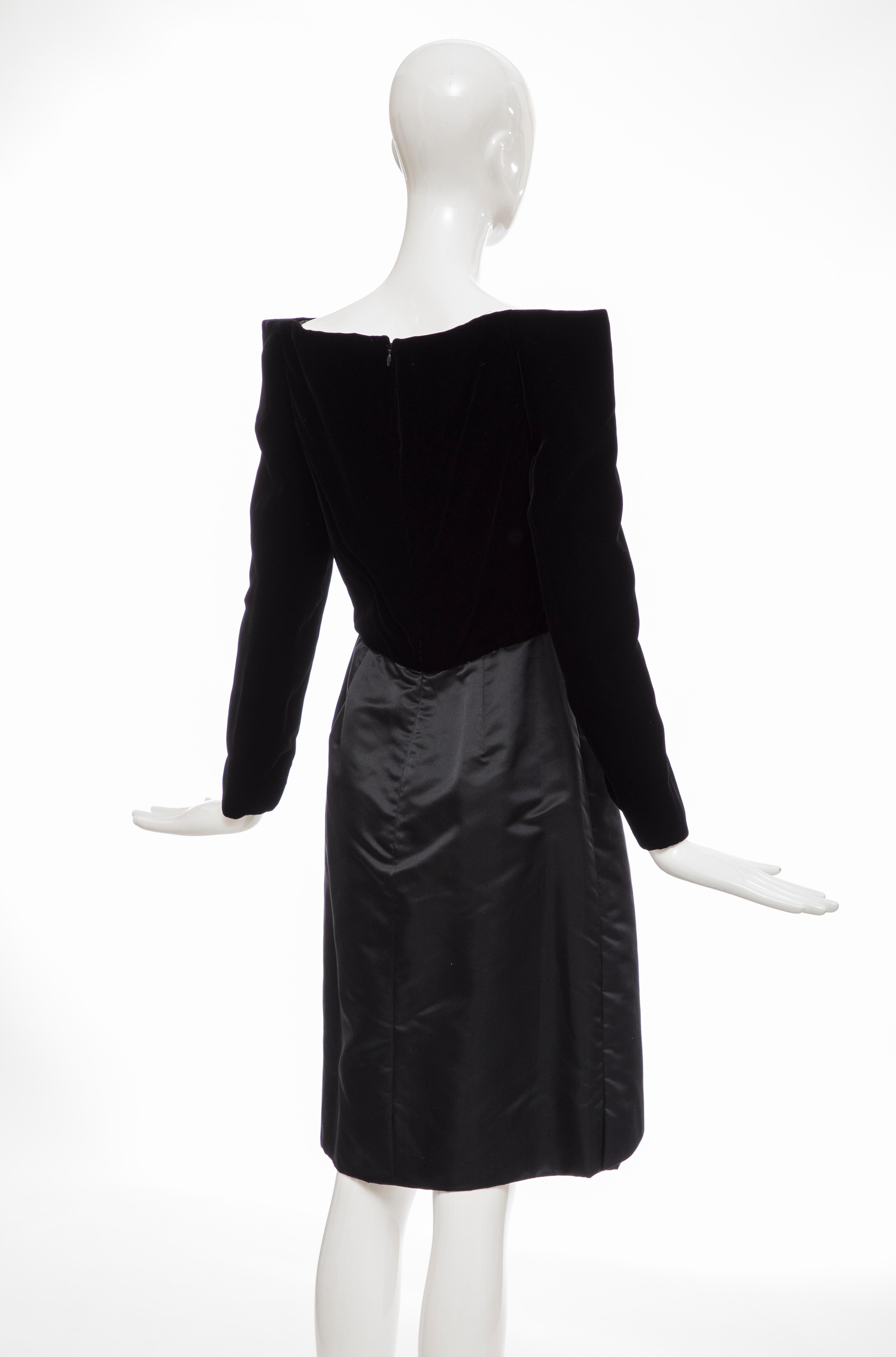 Scaasi Boutique Black Silk Velvet Silk Satin Evening Dress, Circa: 1980's  For Sale 2