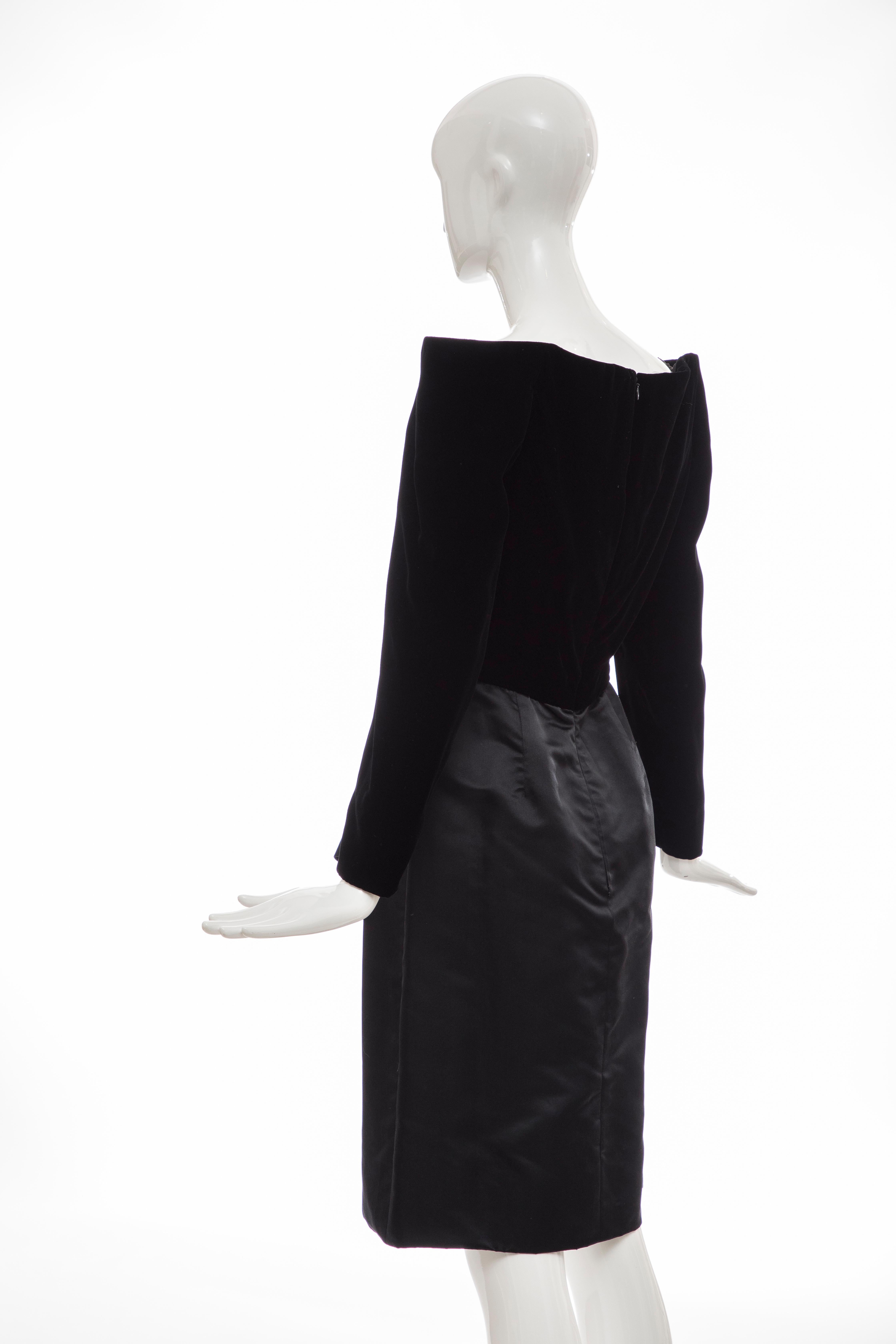 Scaasi Boutique Black Silk Velvet Silk Satin Evening Dress, Circa: 1980's  For Sale 4