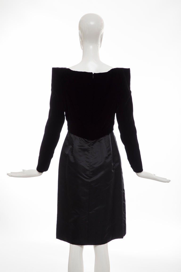 1980s Scaasi Black Velvet Drop Waist Evening Dress