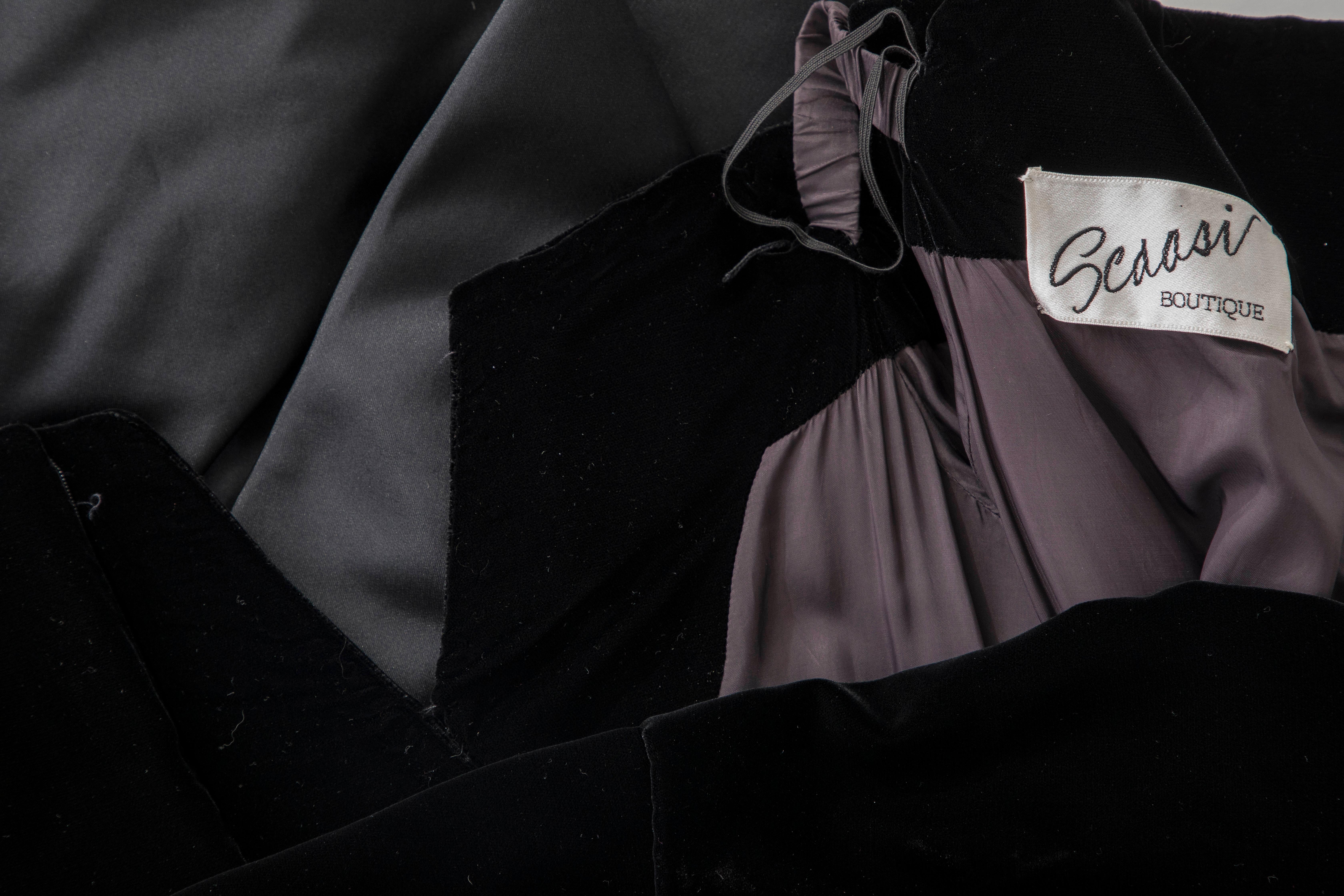 Scaasi Boutique Black Silk Velvet Silk Satin Evening Dress, Circa: 1980's  For Sale 7