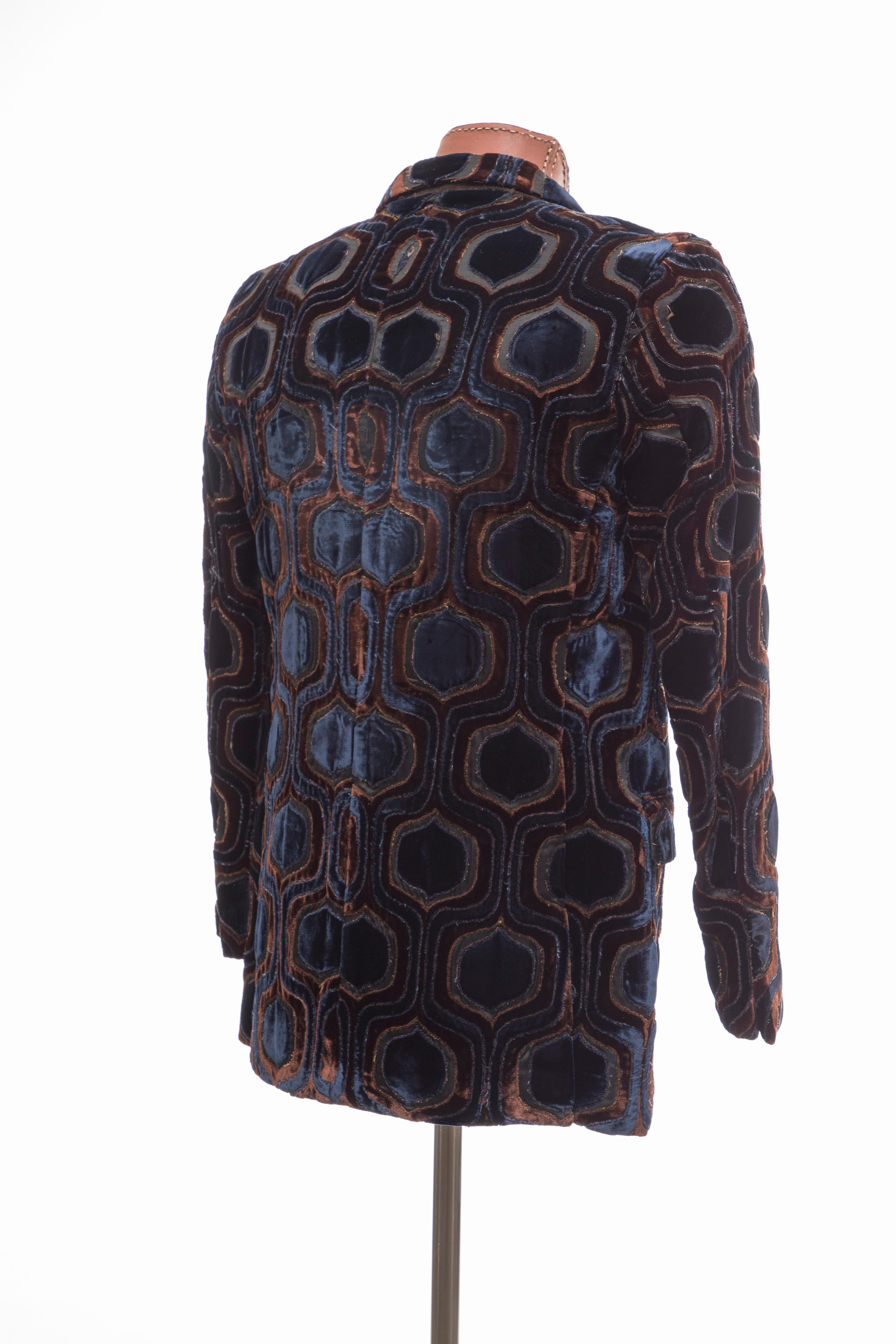 Gucci Tom Ford Runway Men's Navy Blue Geometric Velvet Evening Jacket, Fall 2000 1