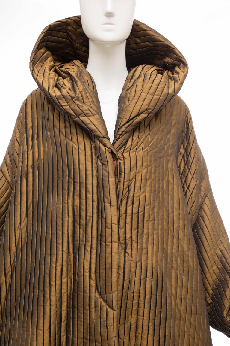 Romeo Gigli Bronze Silk Satin Nylon Hooded Coat, Fall 1989 at 1stDibs ...