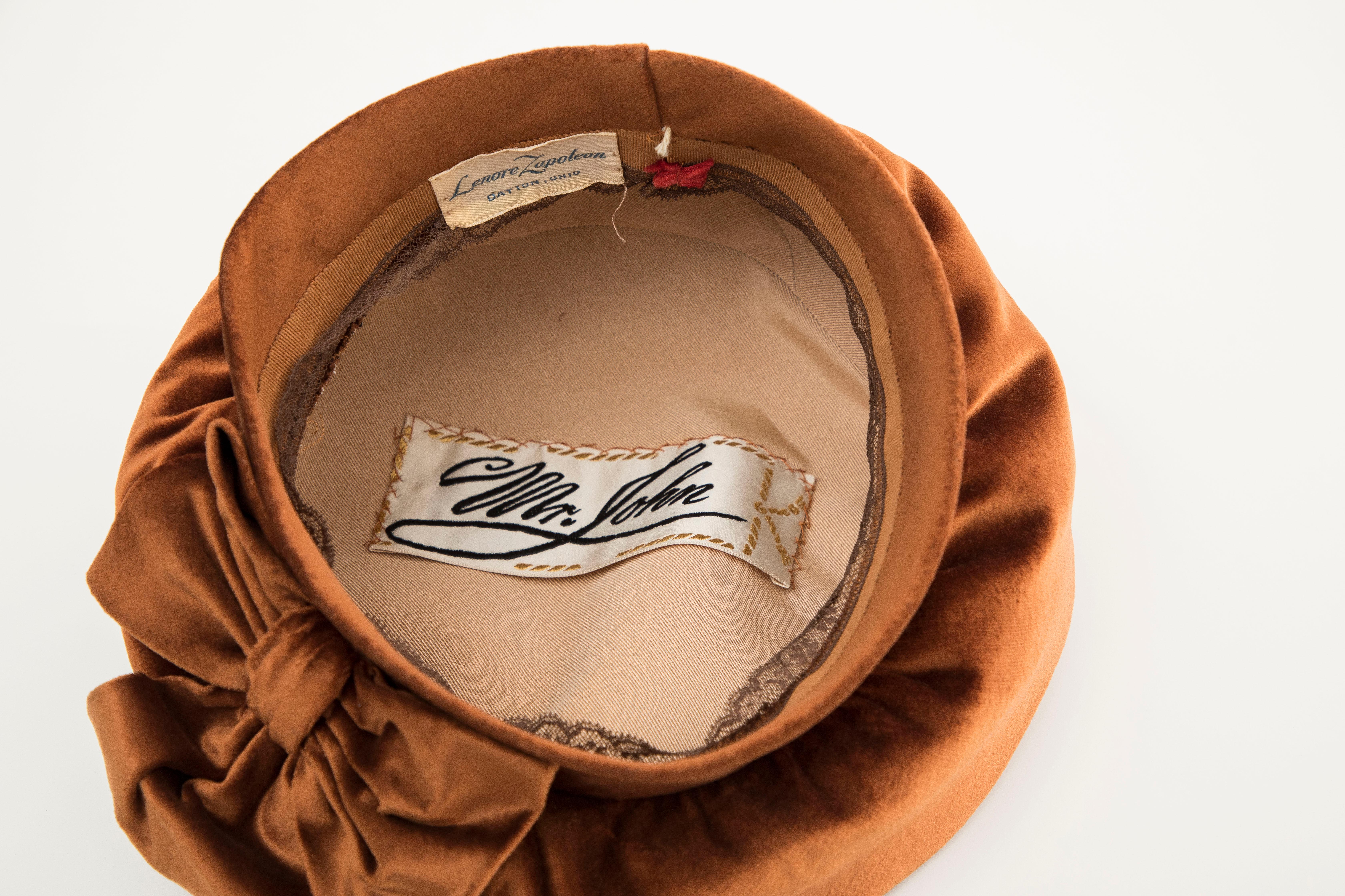 Mr. John Silk Velvet Hat, Circa: 1950's For Sale 7